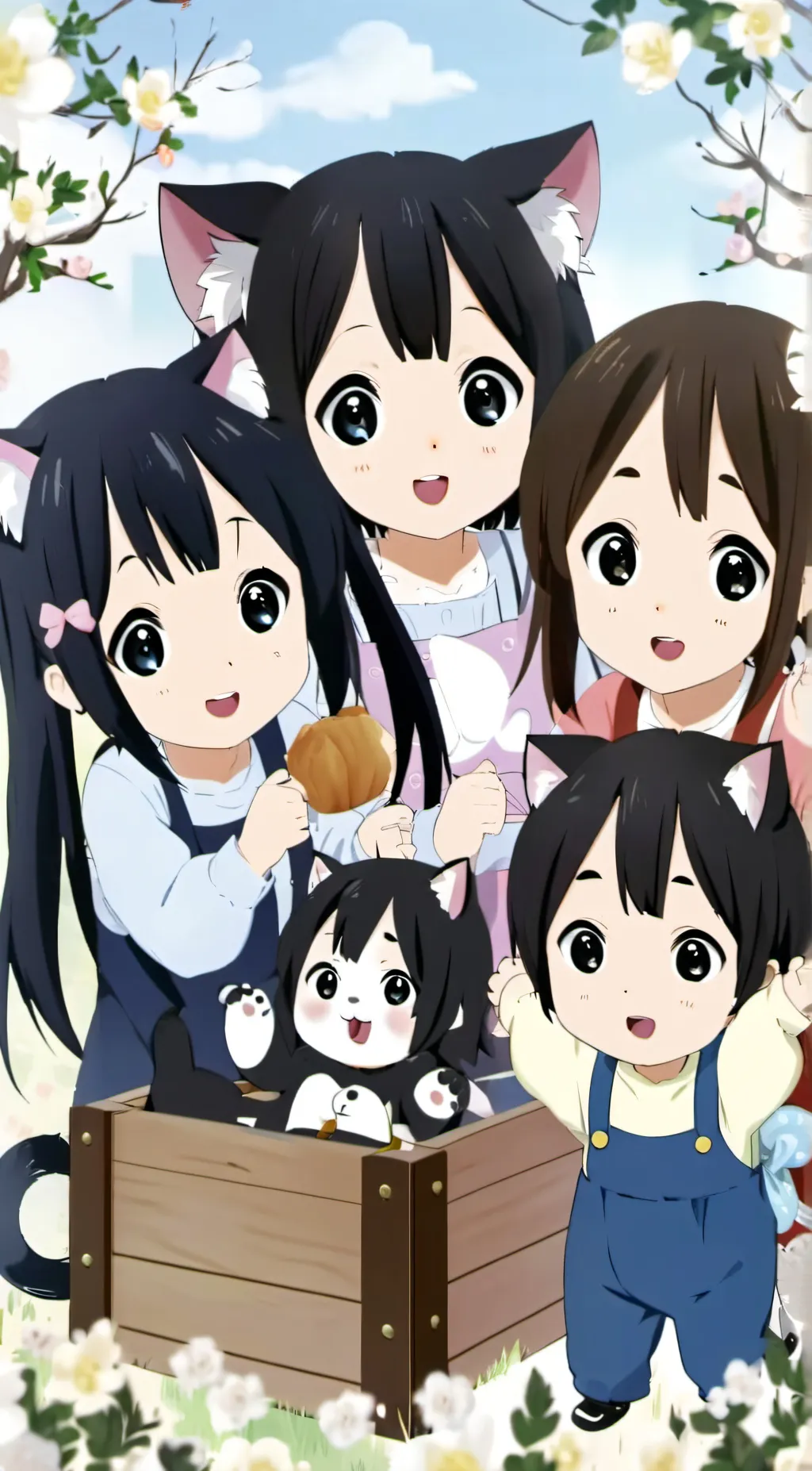 ai character: 4 baby cat girls  background