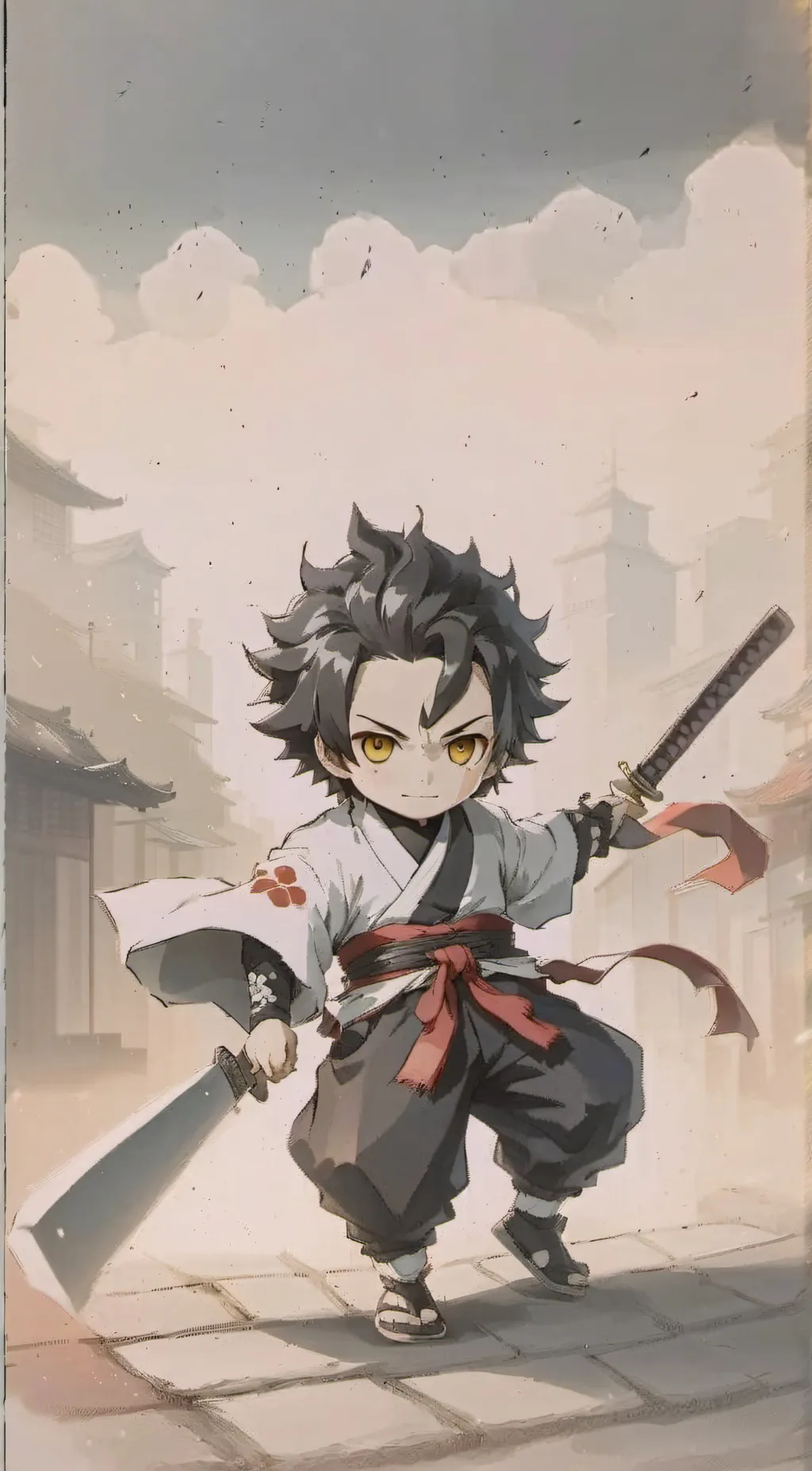 ai character: tanjiro chibi background
