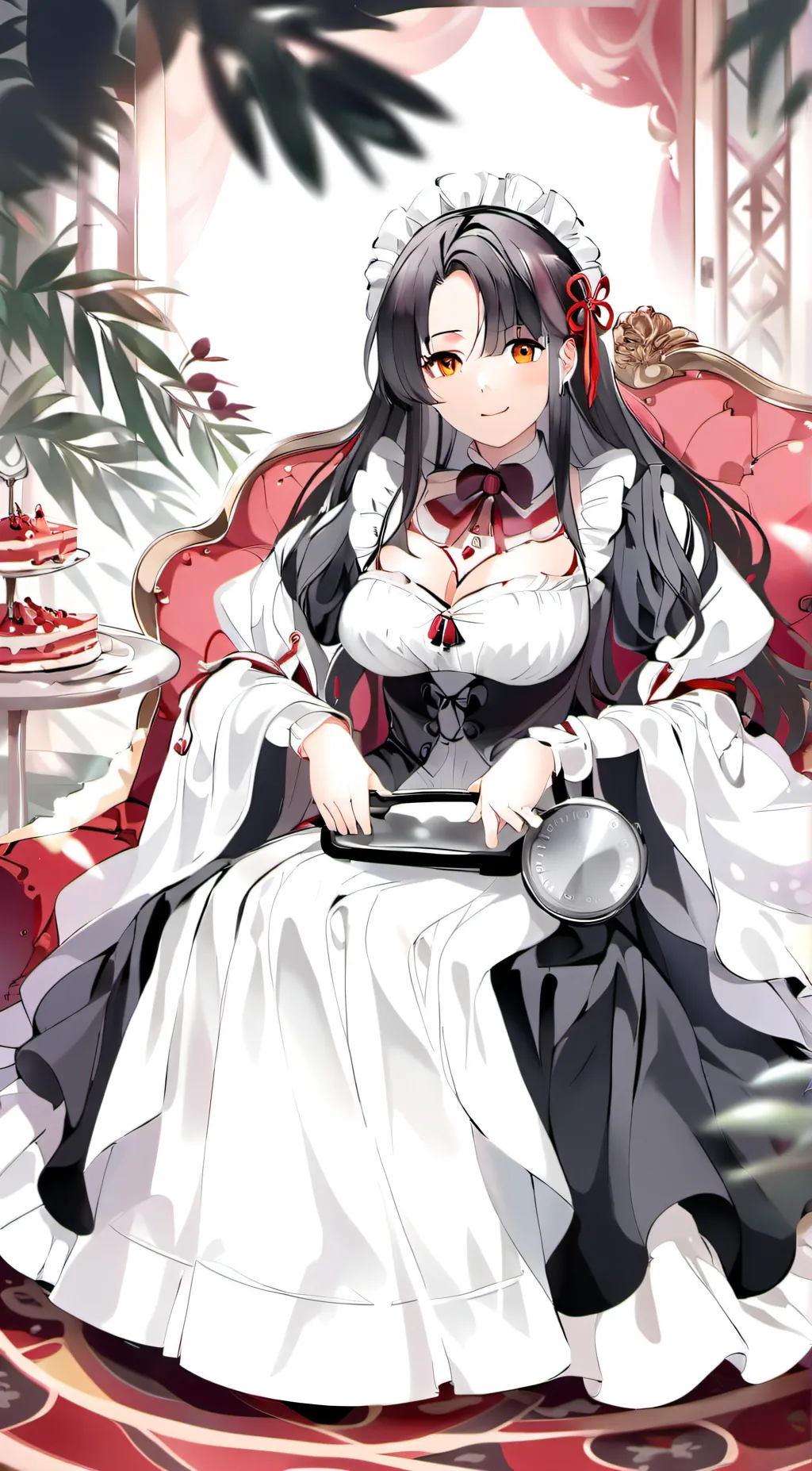 ai character: fat maid  background