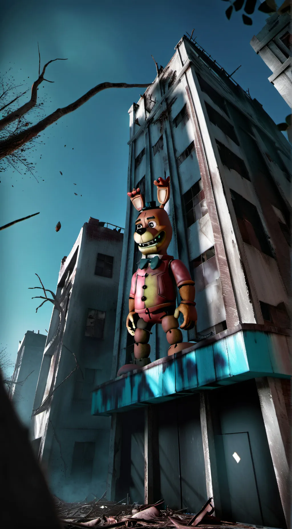ai character: FNAF building  background