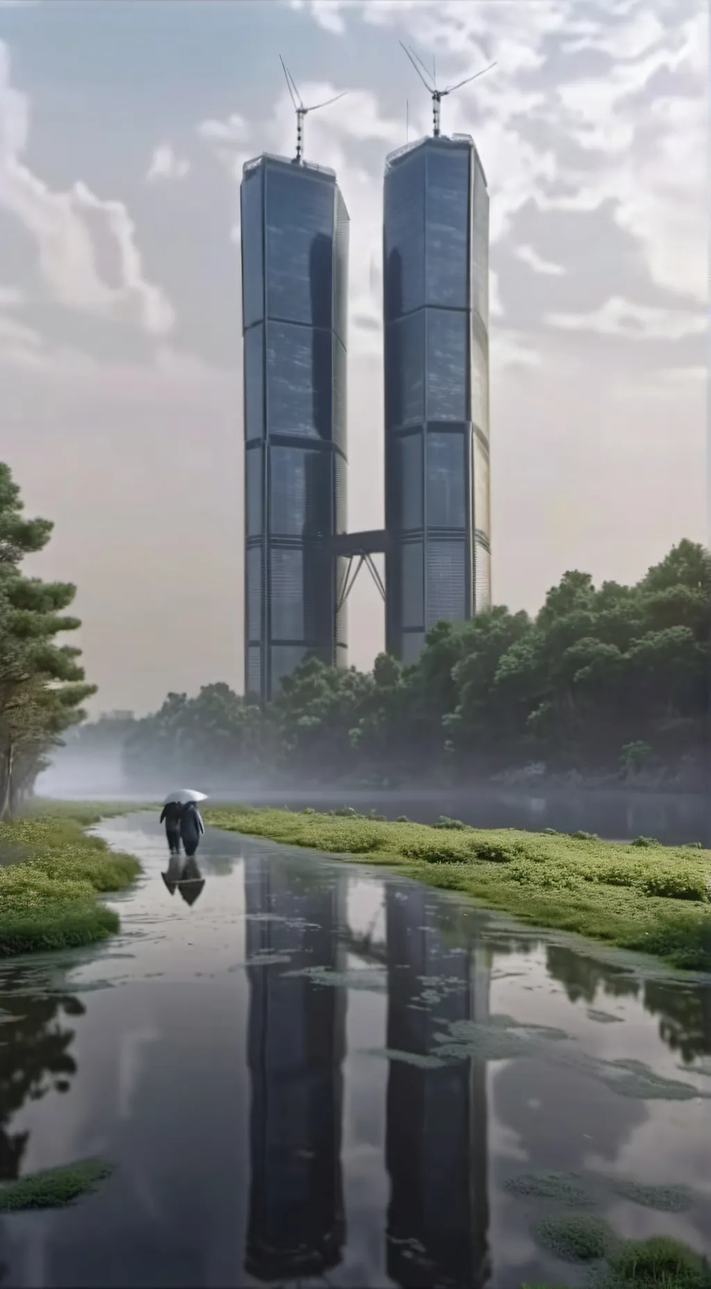 ai character: twin towers background