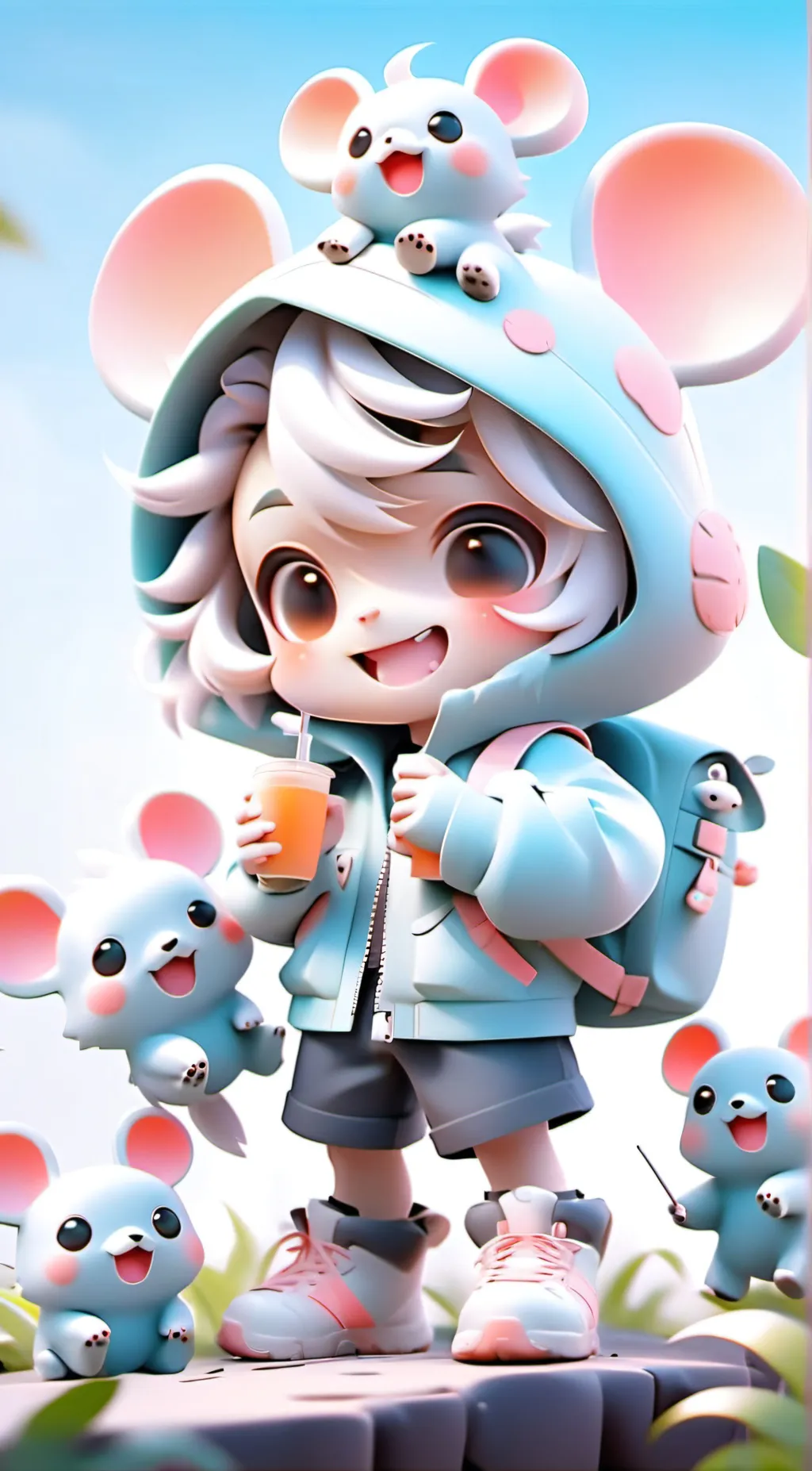 ai character: smiling critters background