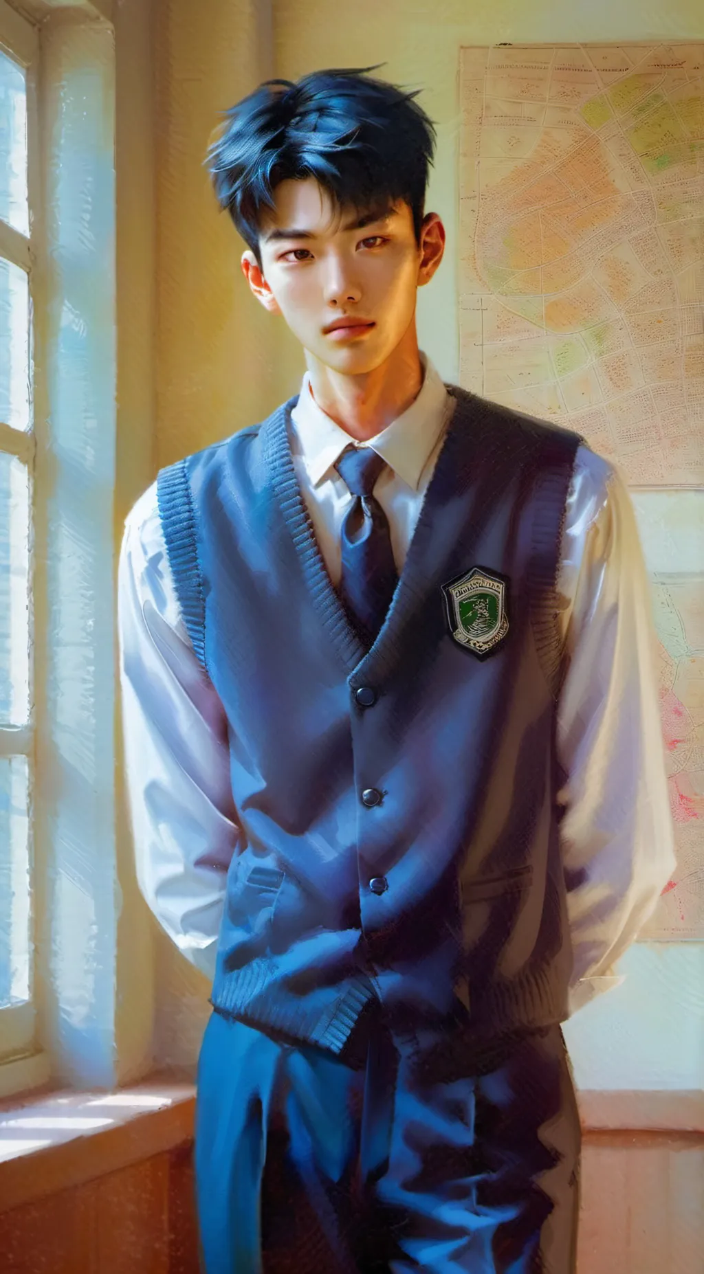 ai character: Evan.  background