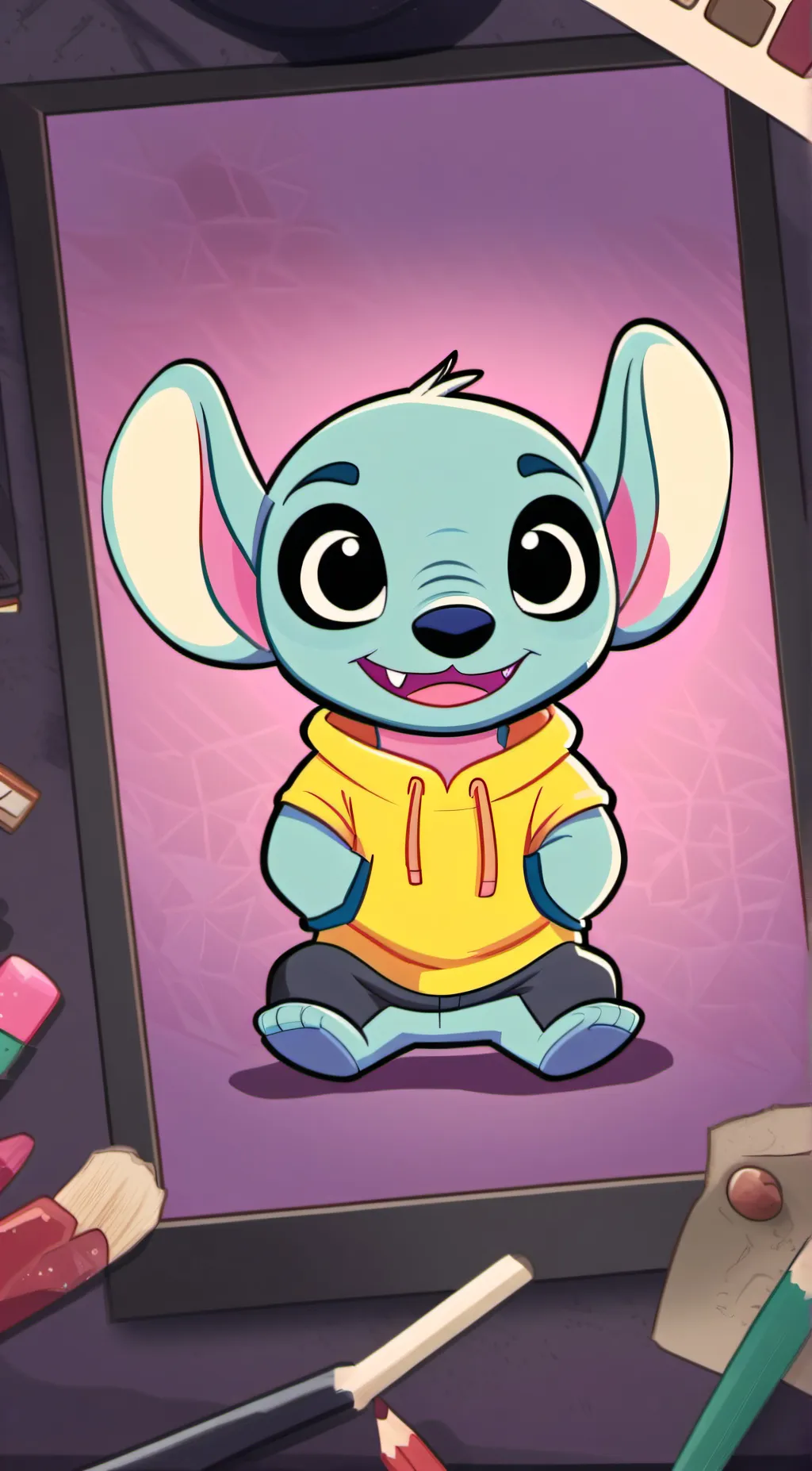 ai character: Stitch  background
