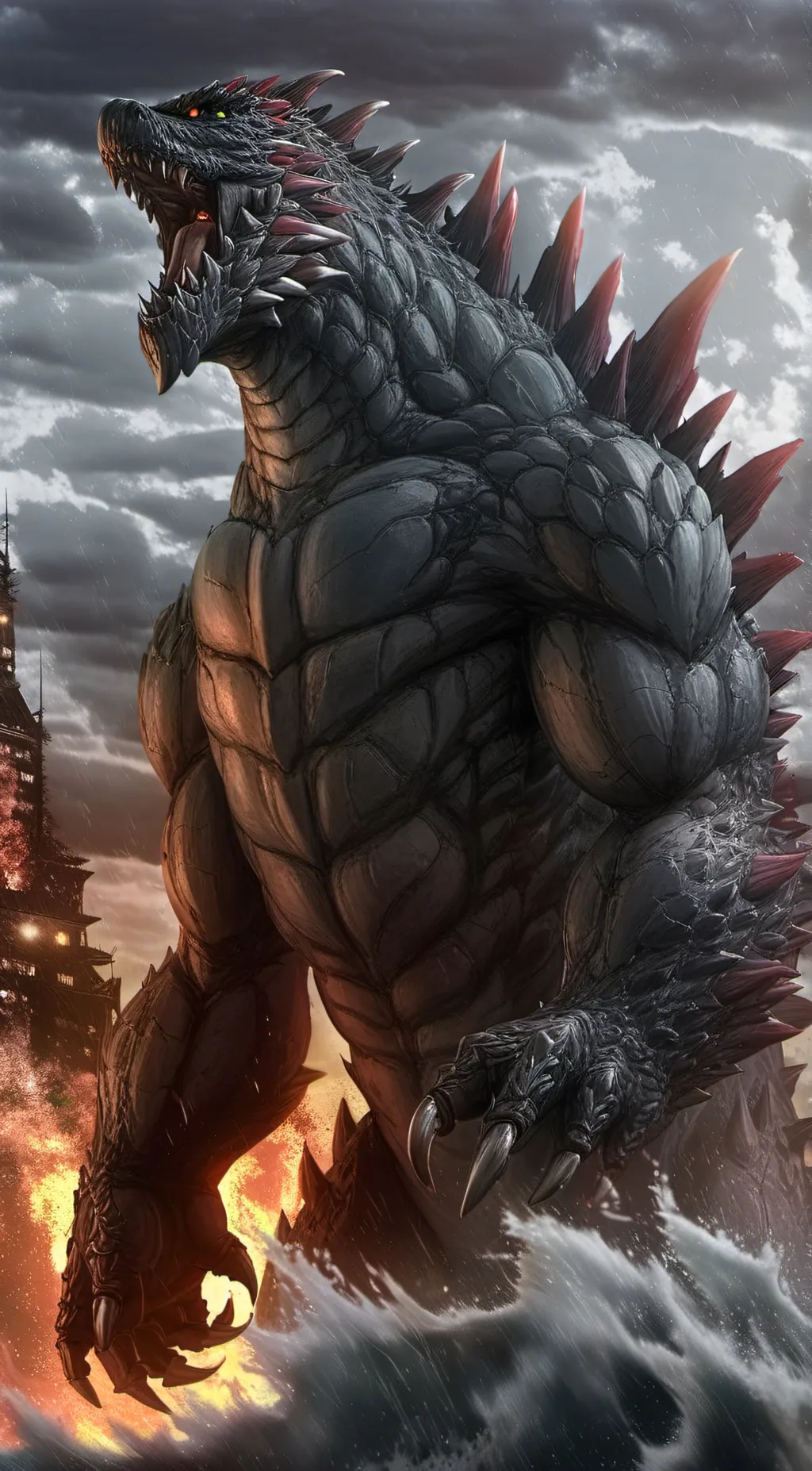 ai character: Hell gojira  background