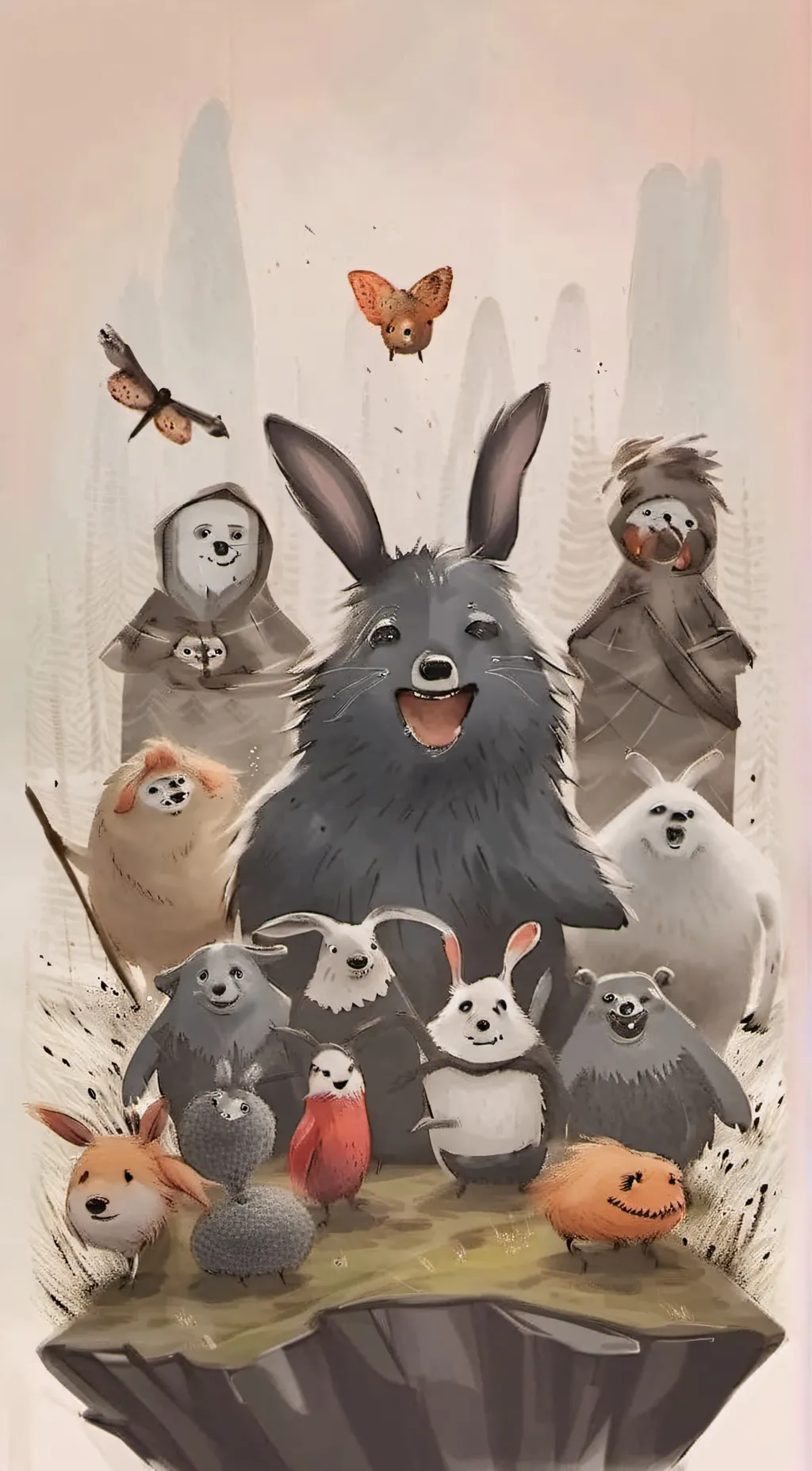 ai character: Smiling critters  background