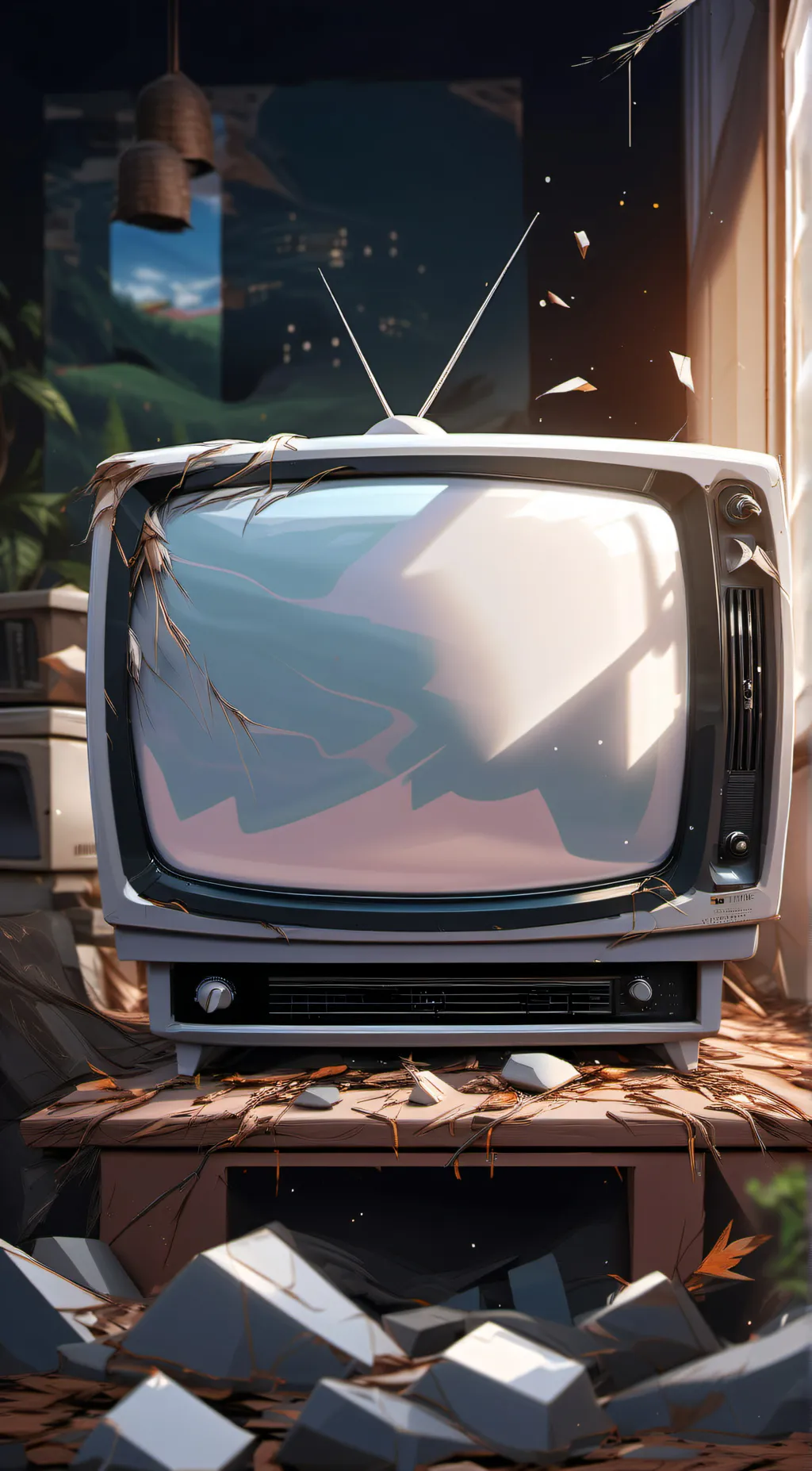ai character: old tv sad background
