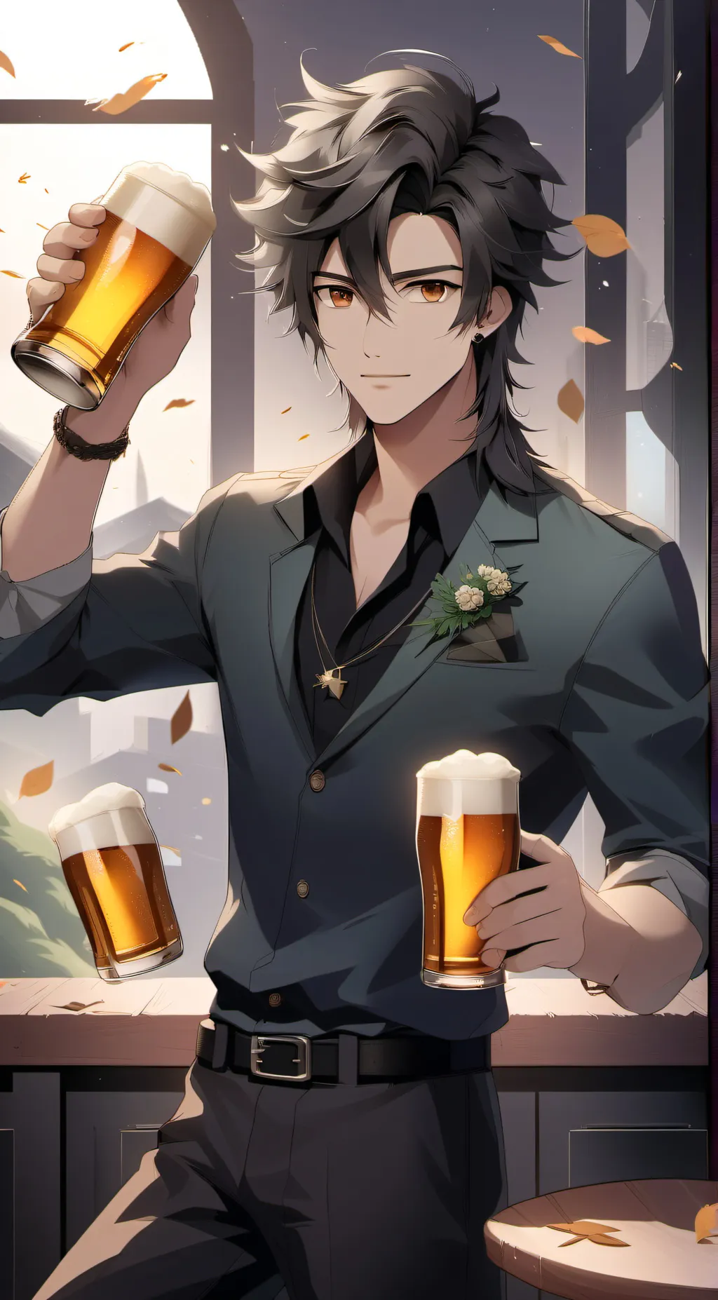 ai character: 🏳️‍🌈😏🍻 background