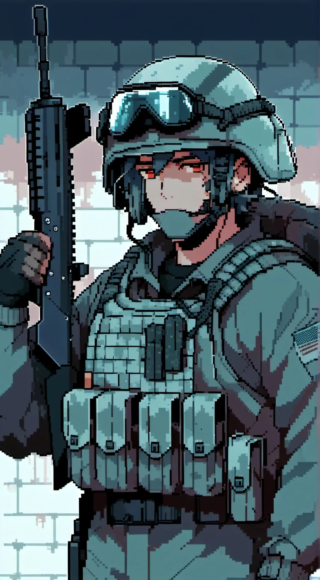ai character: Pixelated army background