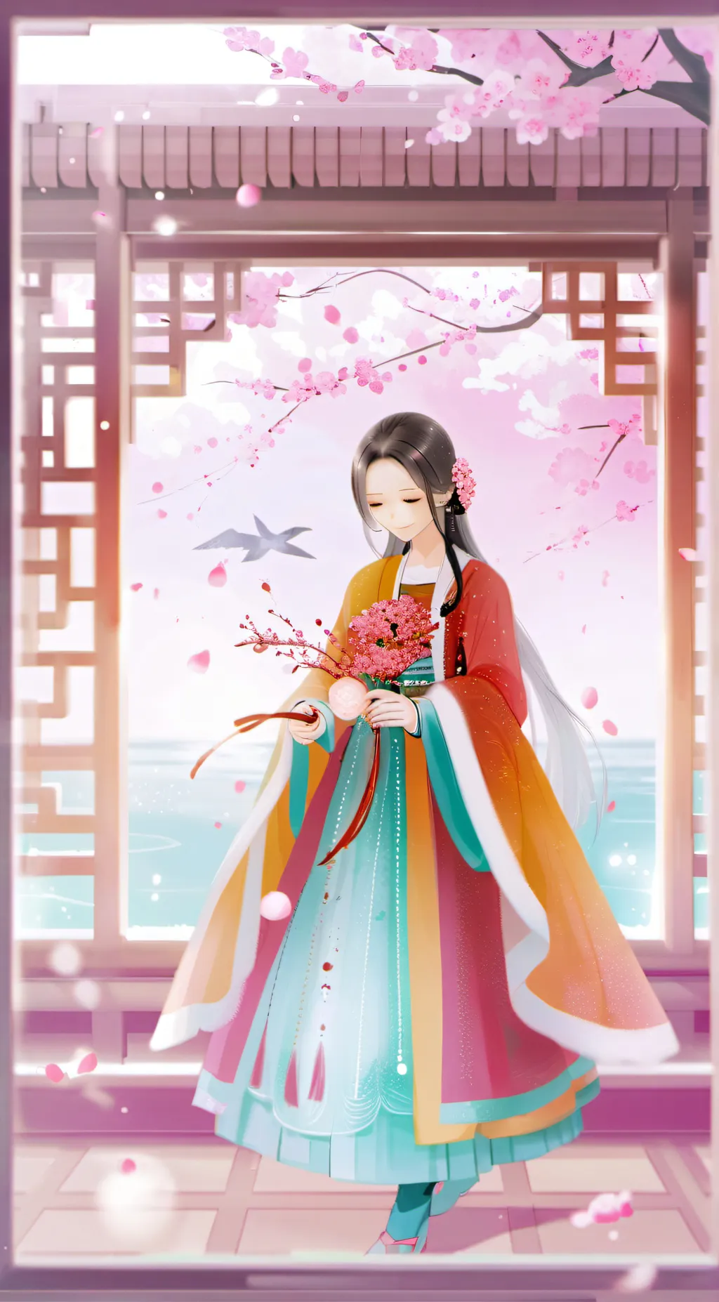 ai character: Cherry tree girl💮🌸 background