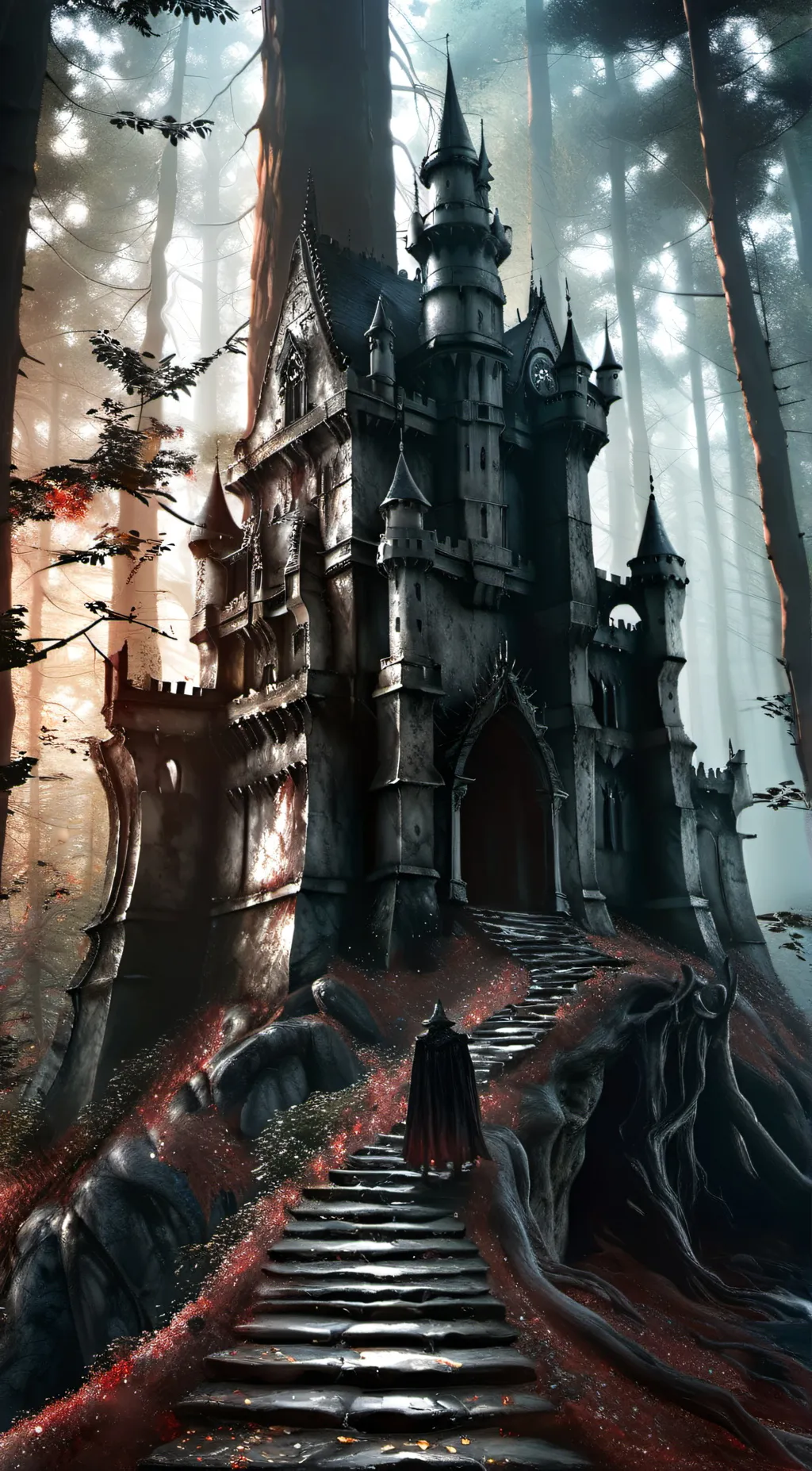 ai character: Lewiston  Castle.. background