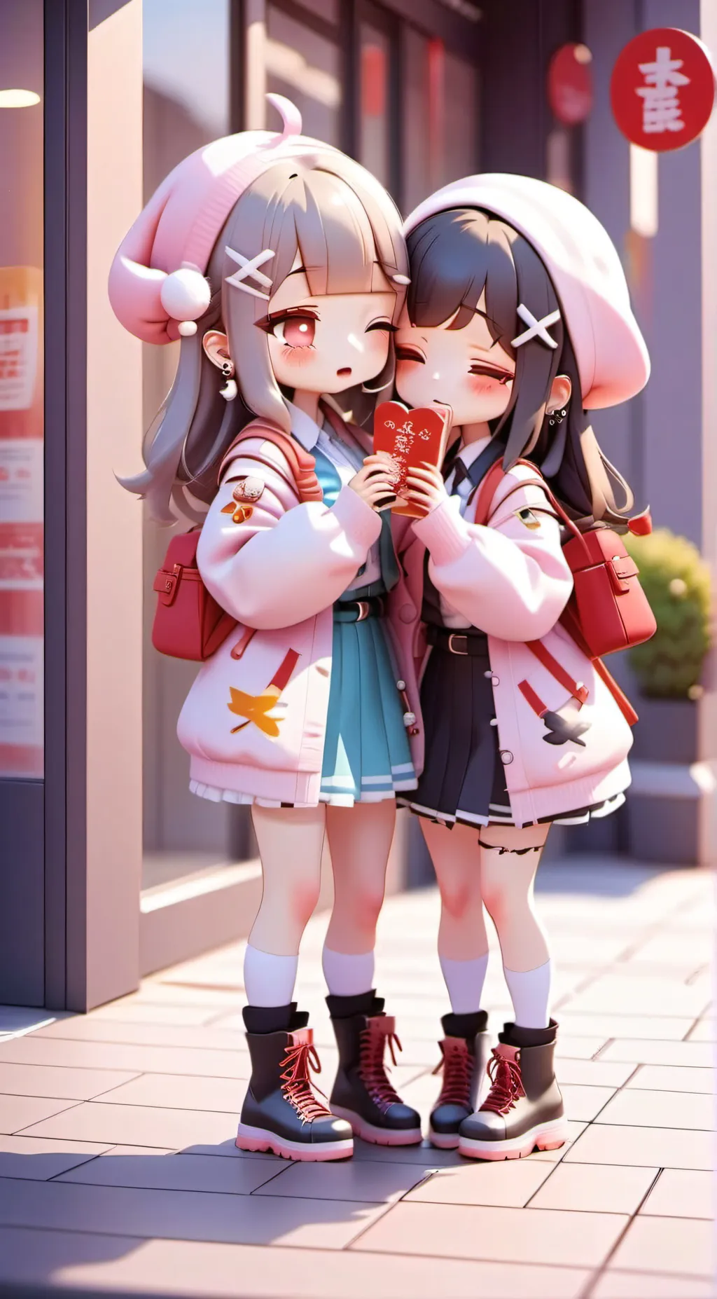 ai character: Clara and Chelsa.  background