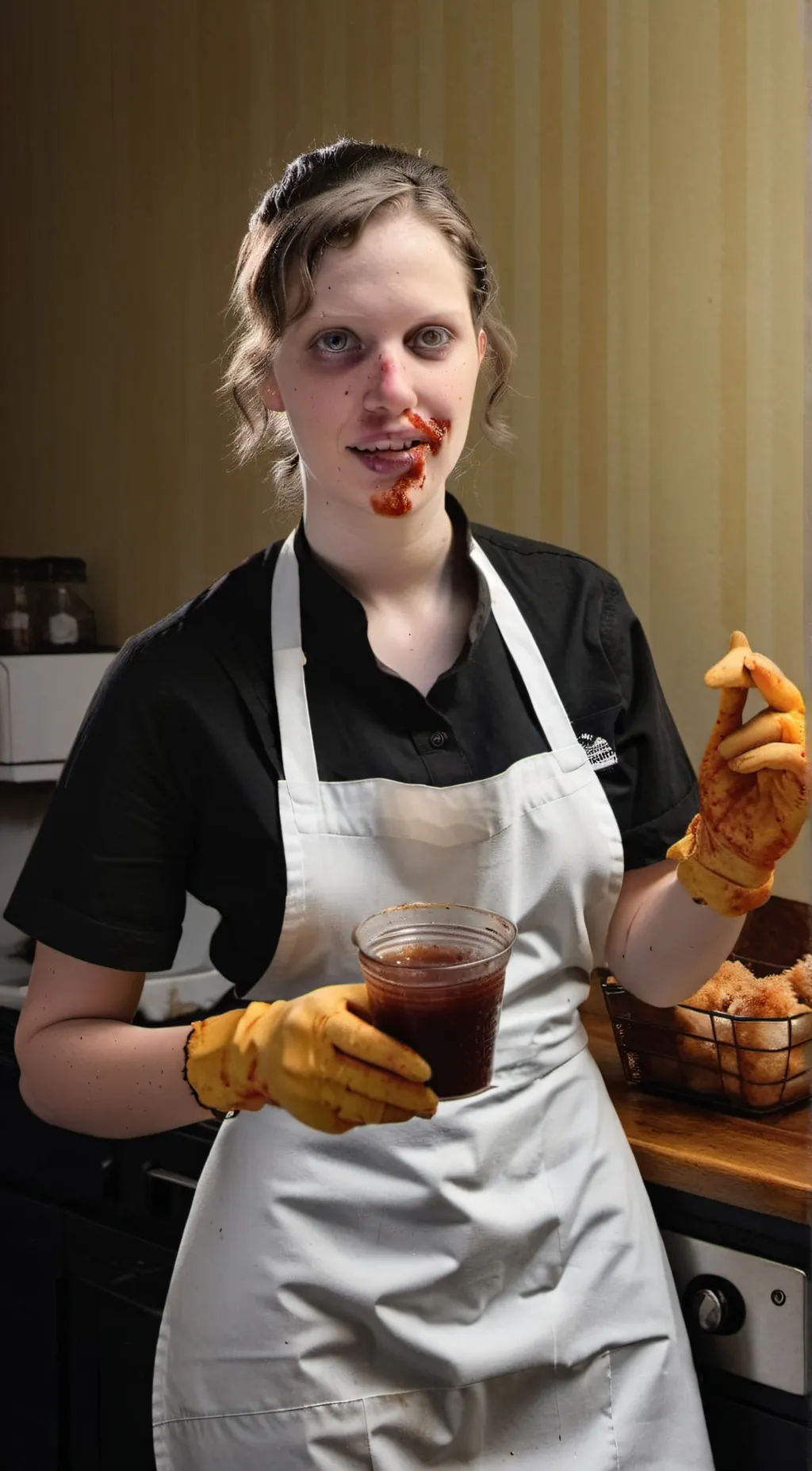 ai character: Chick-fi-la woman background