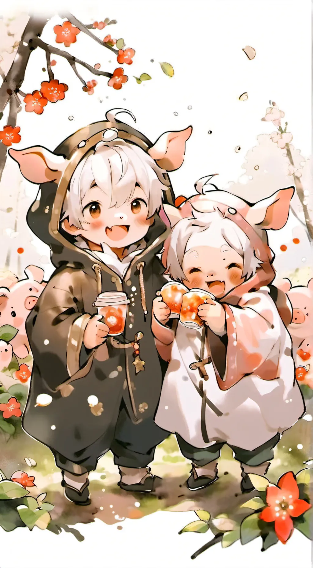 ai character: two twin pigs background