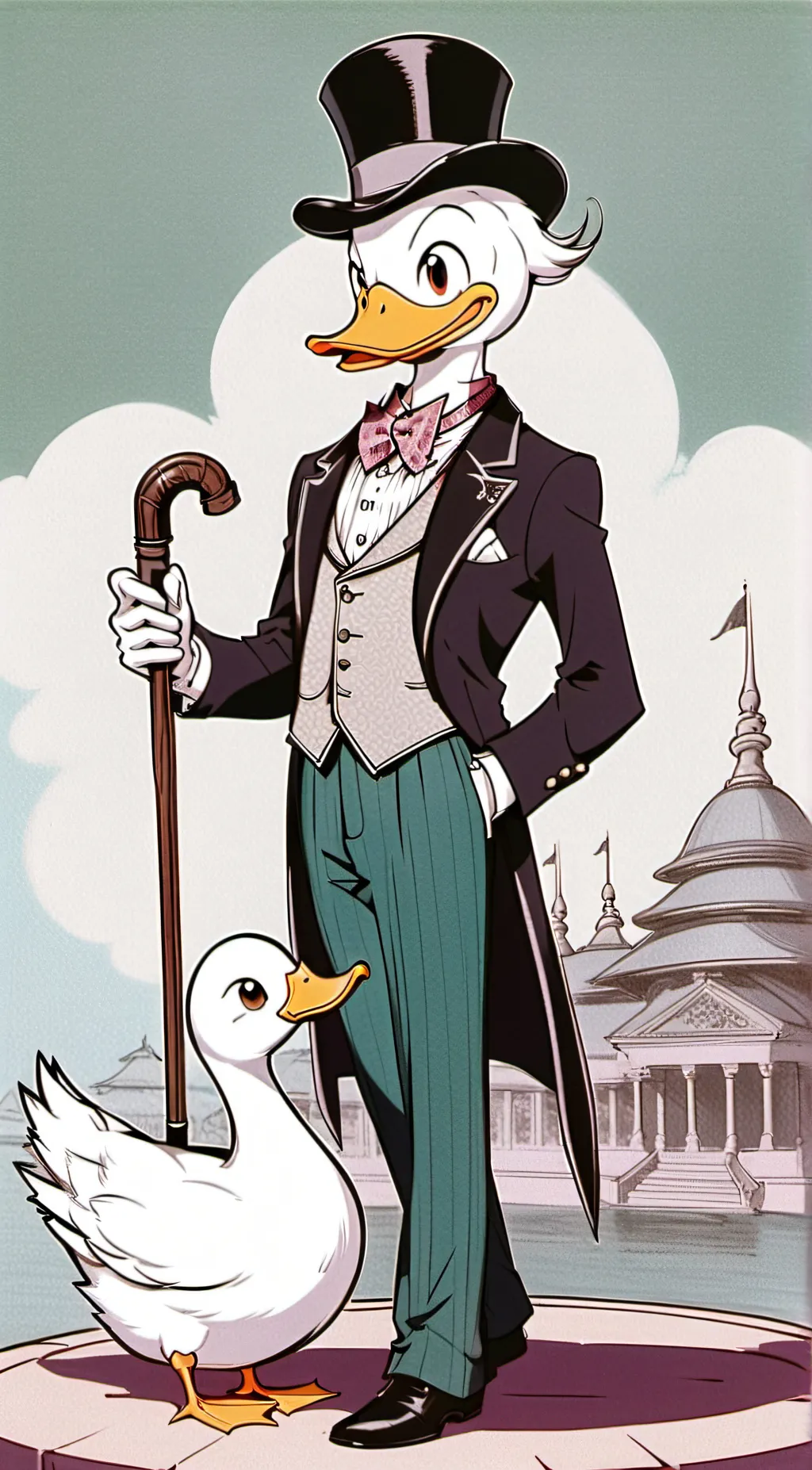 ai character: Lucky ducky  background