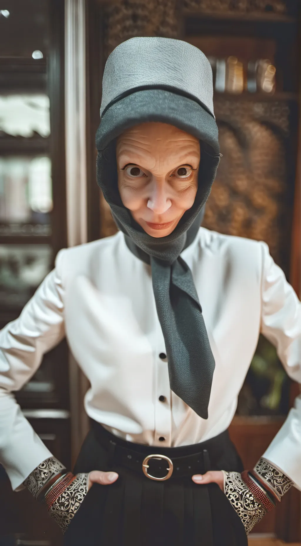 ai character: creepy woman background