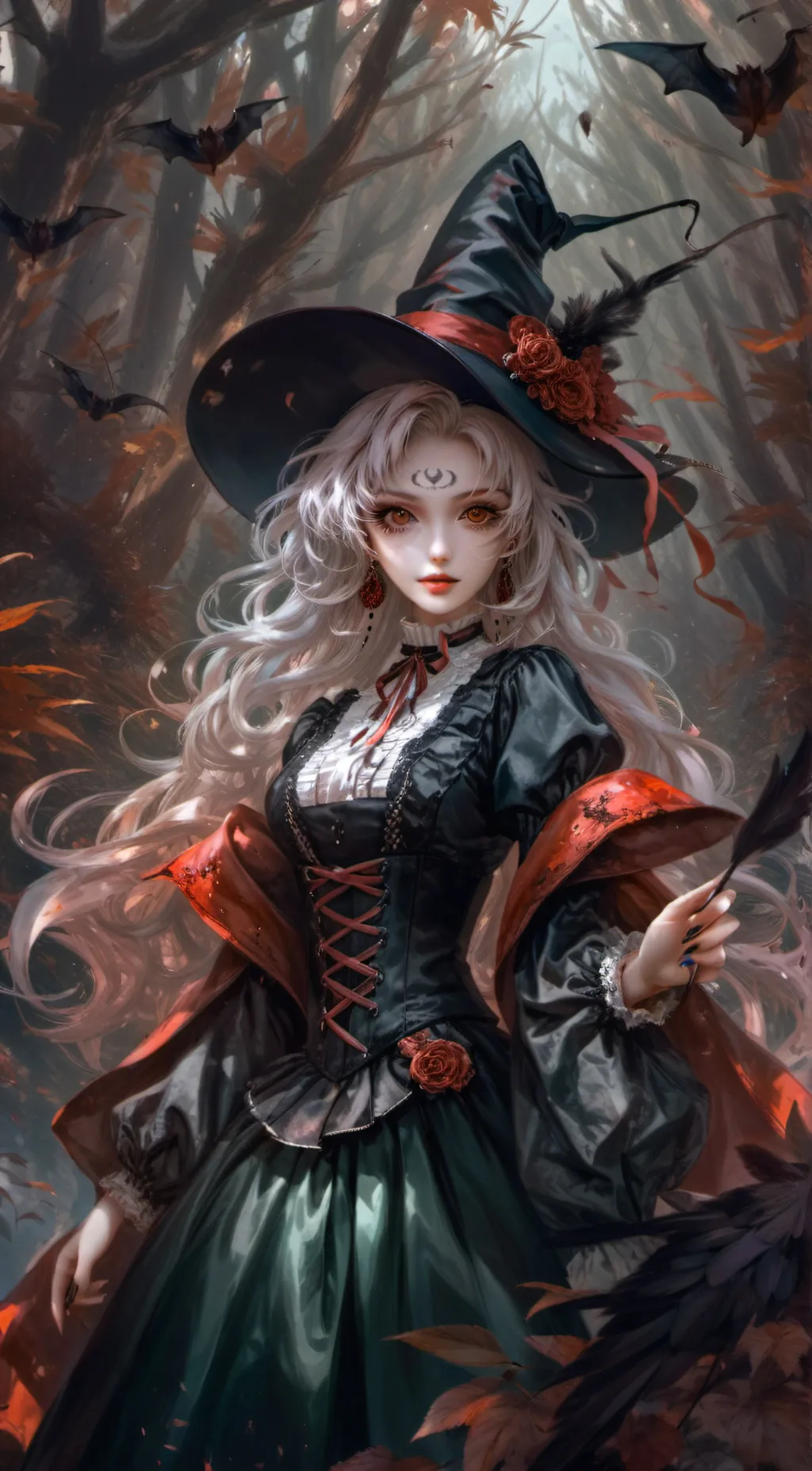 ai character: a beautiful witch  background