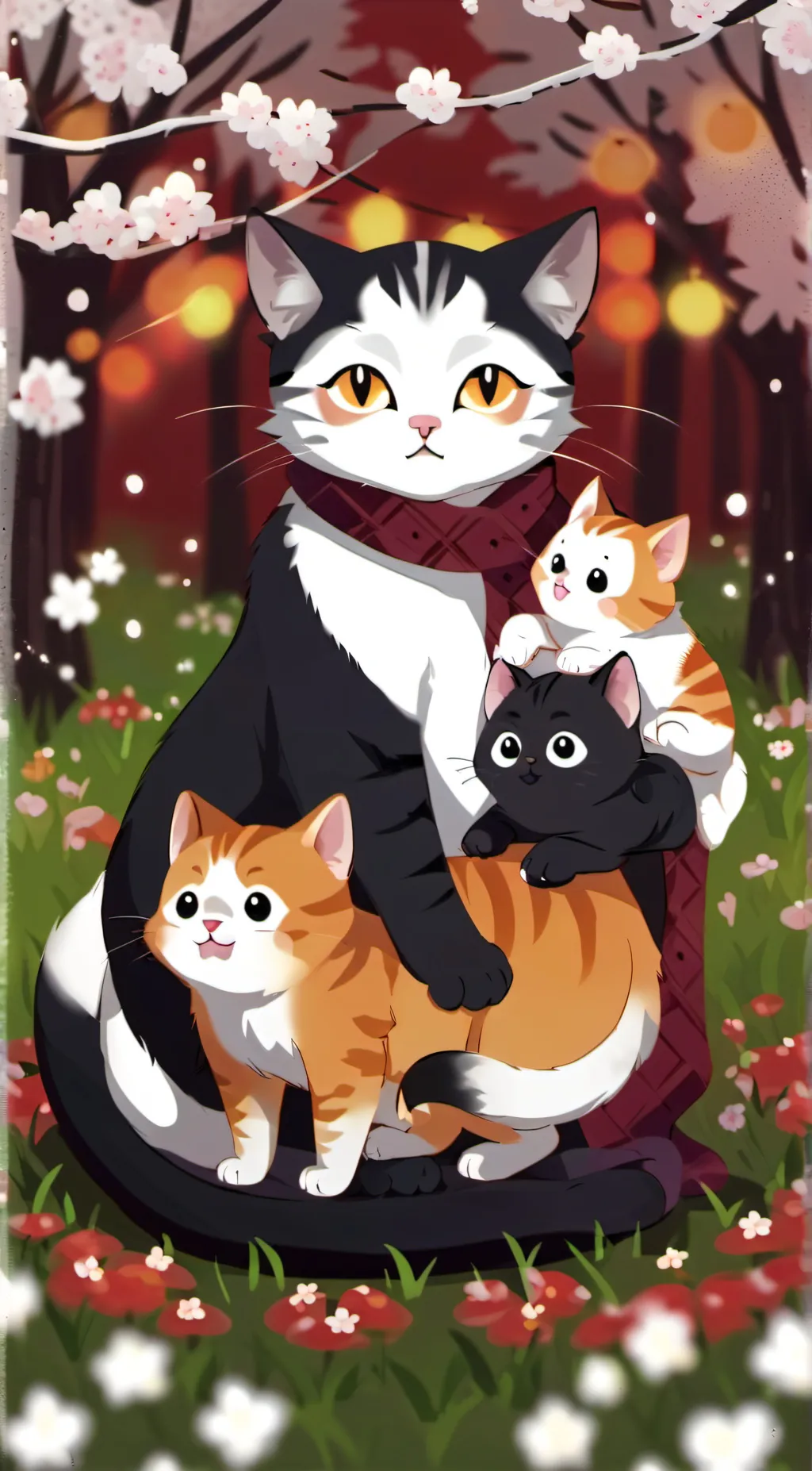 ai character: Mom cat and kitty  background