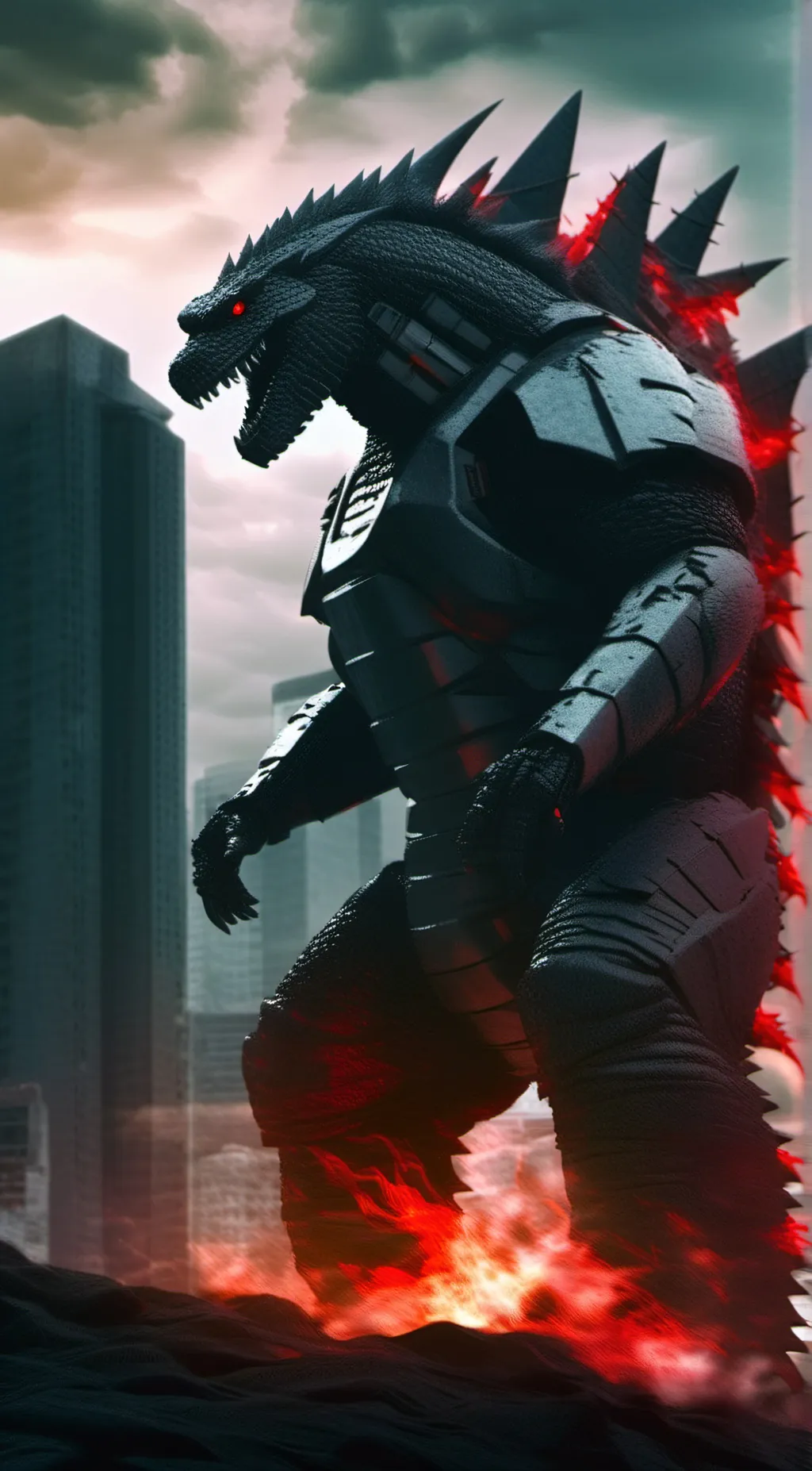 ai character: MechaGodzilla  background