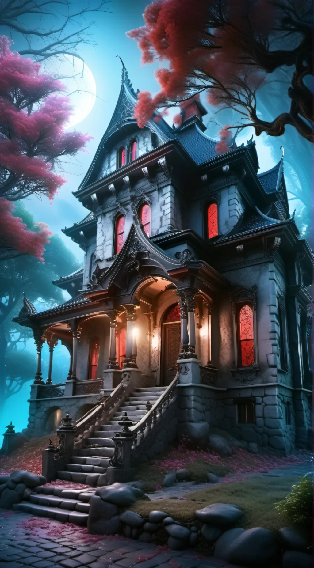 ai character: HH Haunted house background