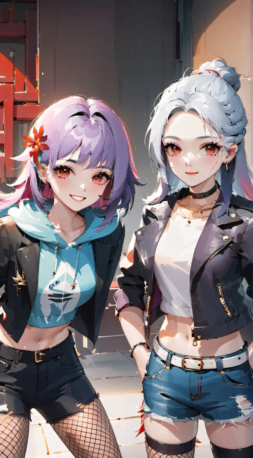 ai character: Eva and Lynn Stack background