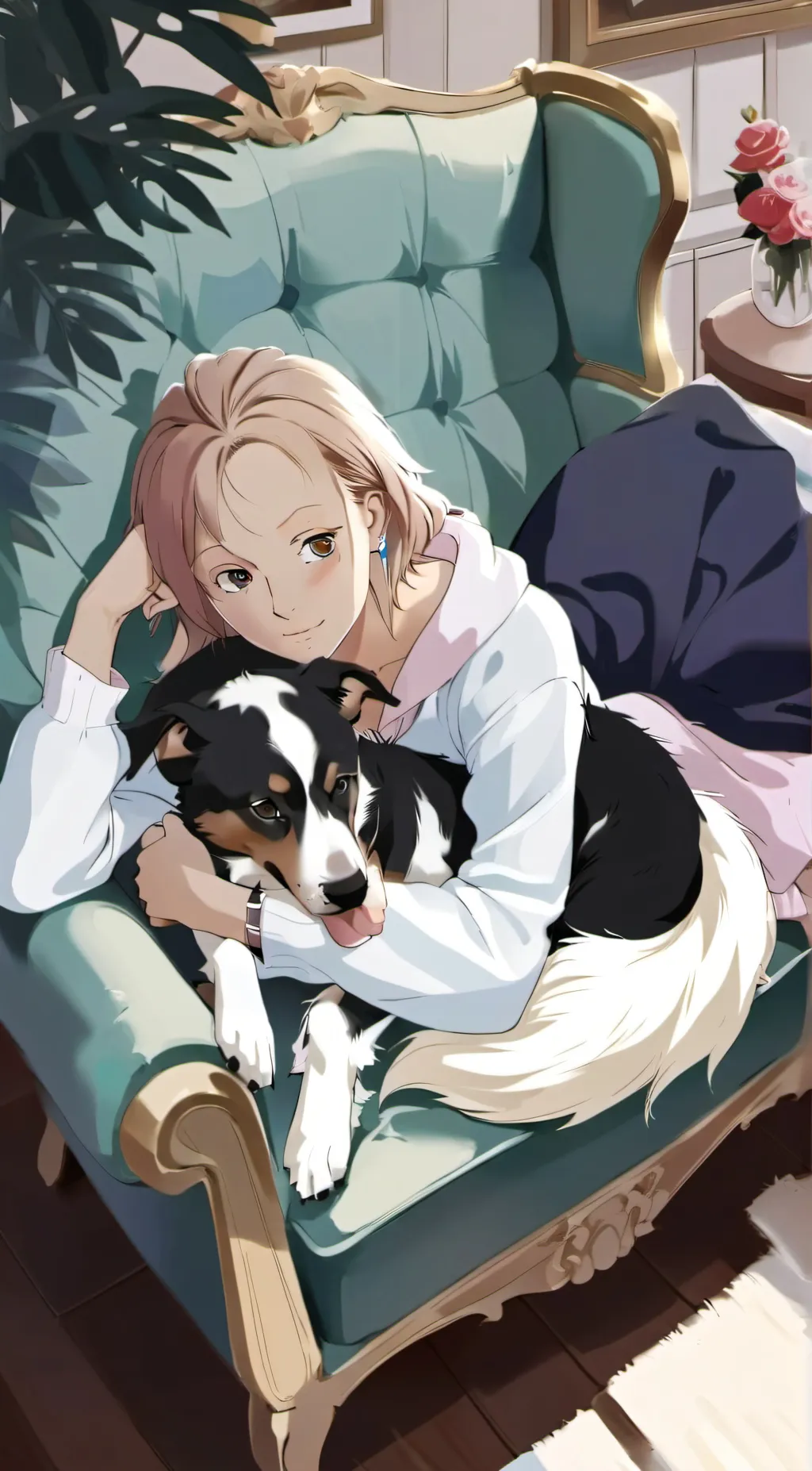 ai character: Mia and her pet ki background