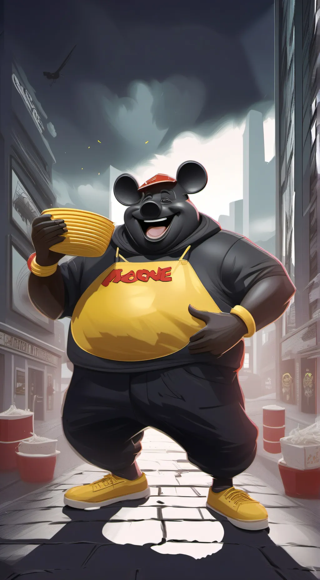 ai character: Biggie cheese background