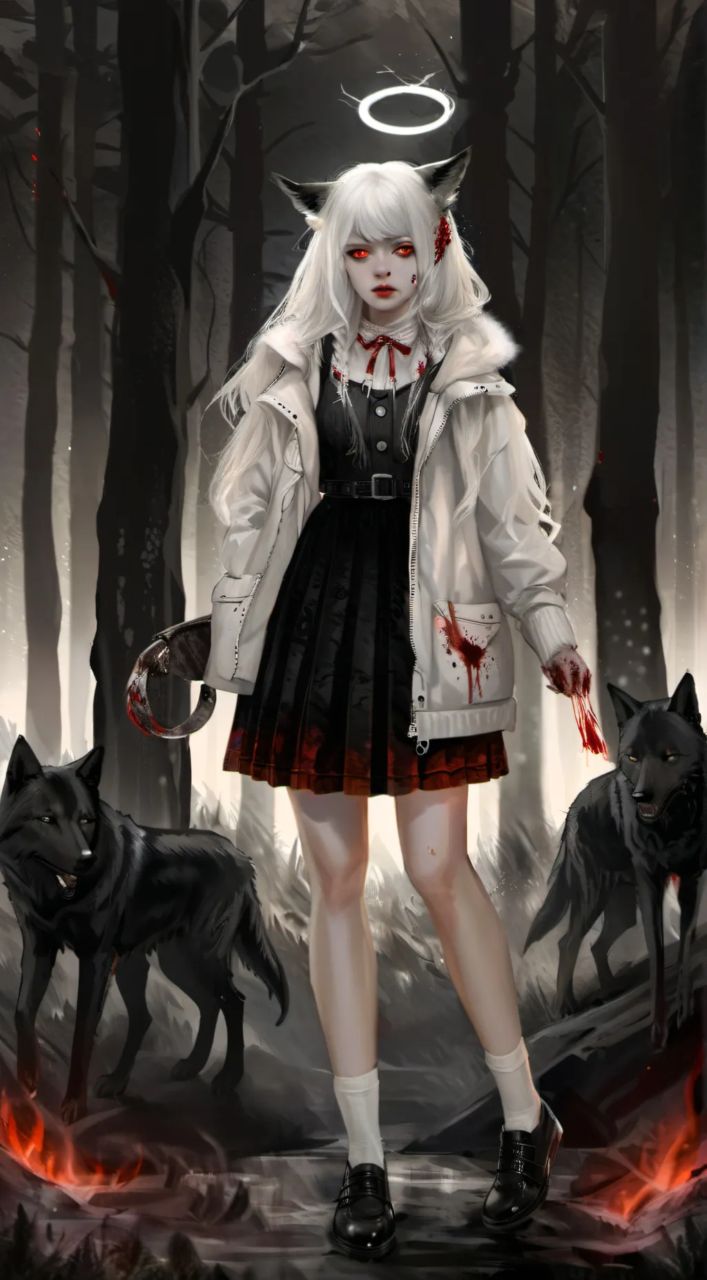 ai character: dead wolf girl background