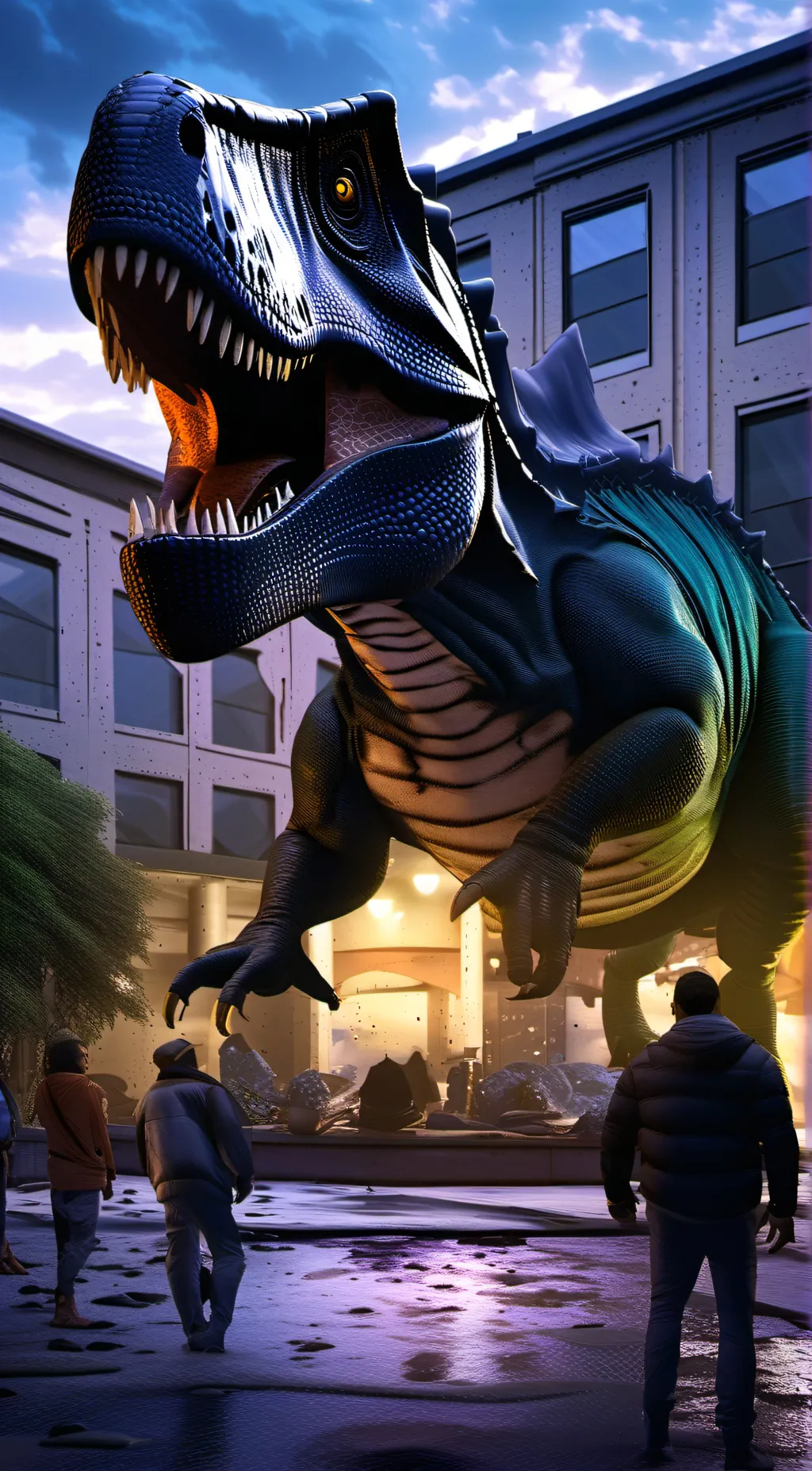 ai character: DINO BUT MEGA background