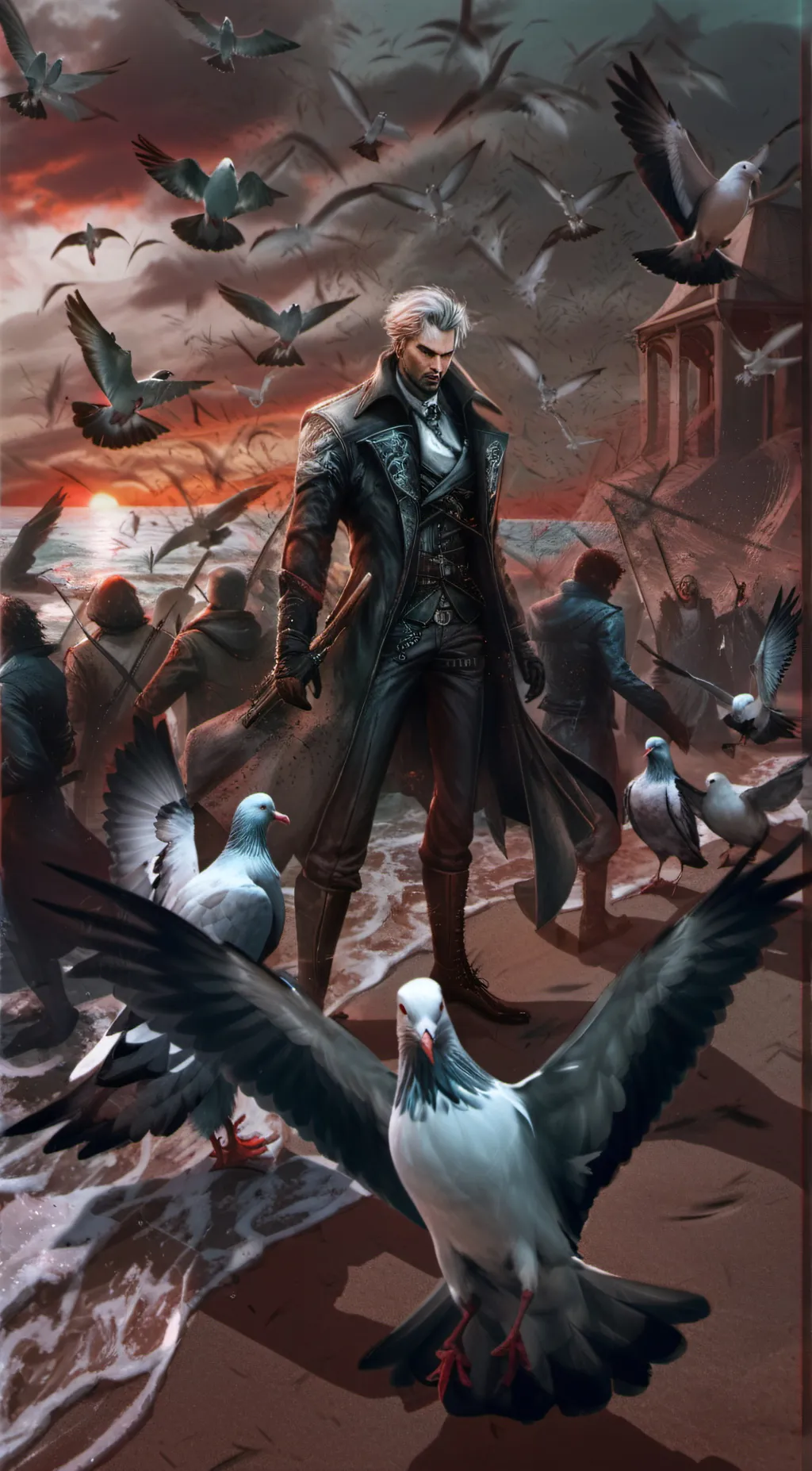 ai character: Seagull VS Pigoen background