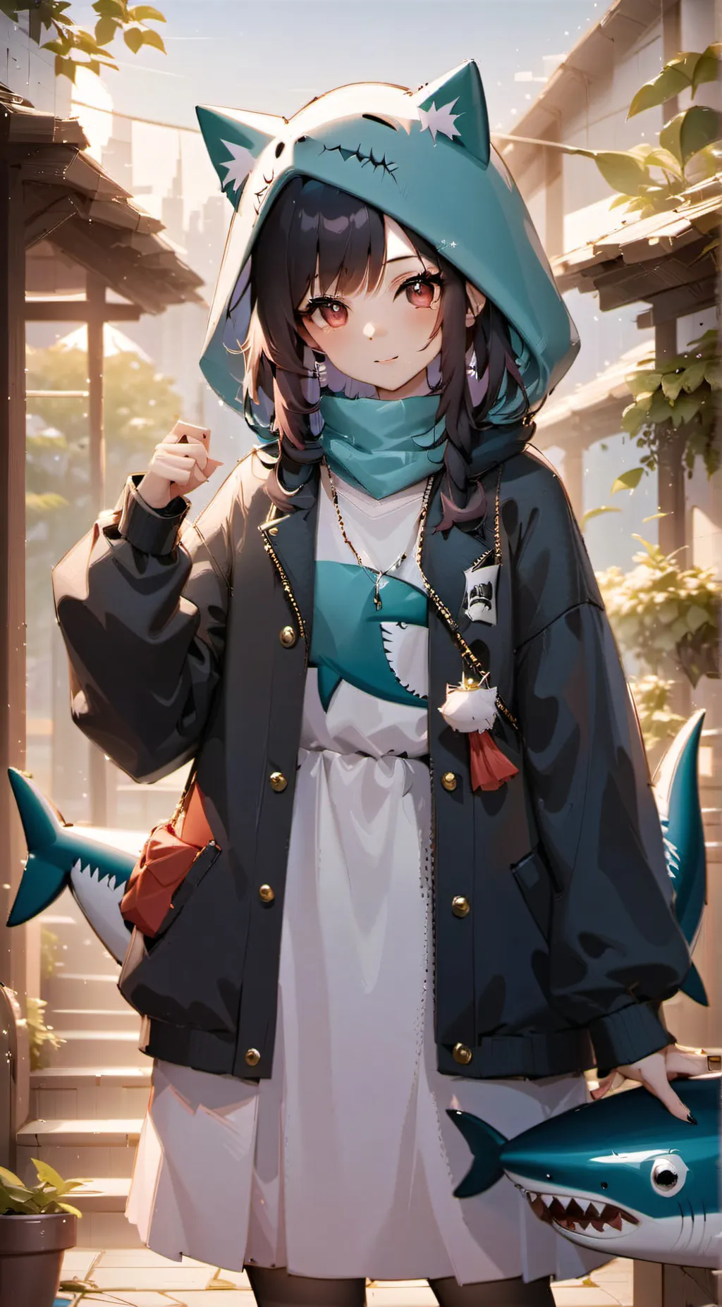 ai character: Shark kitty girl background