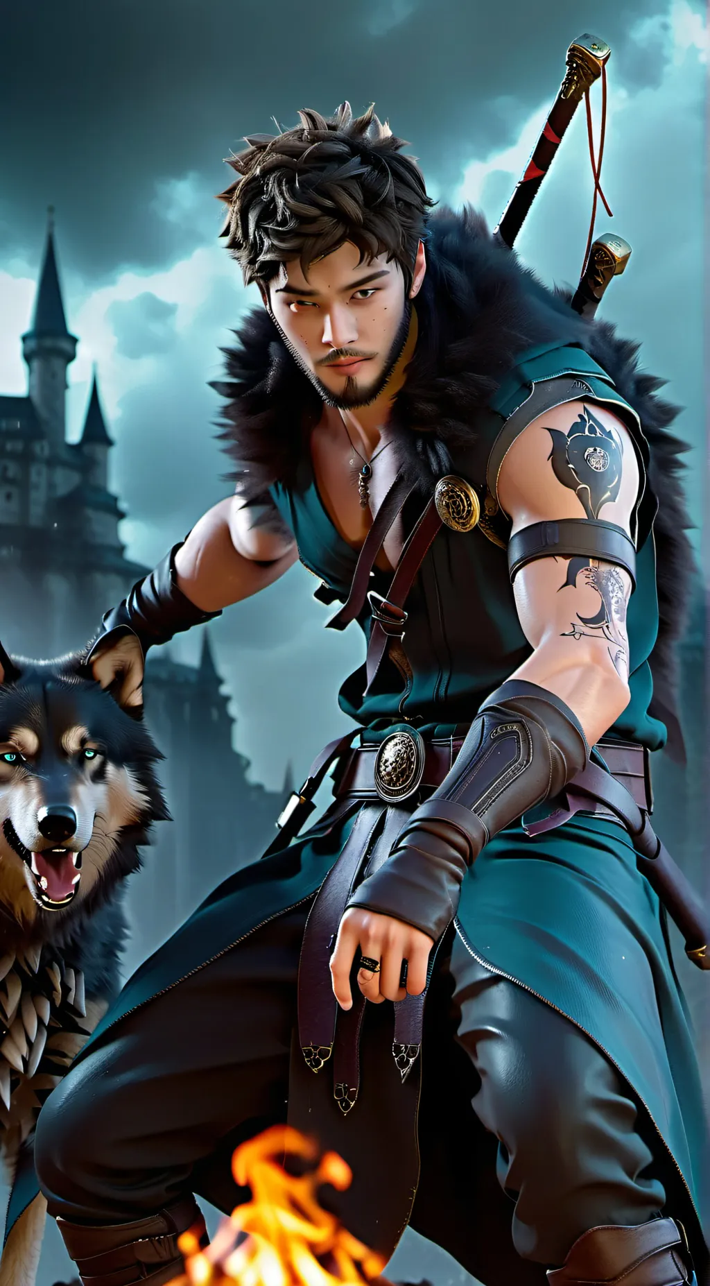 ai character: Wolf king  background