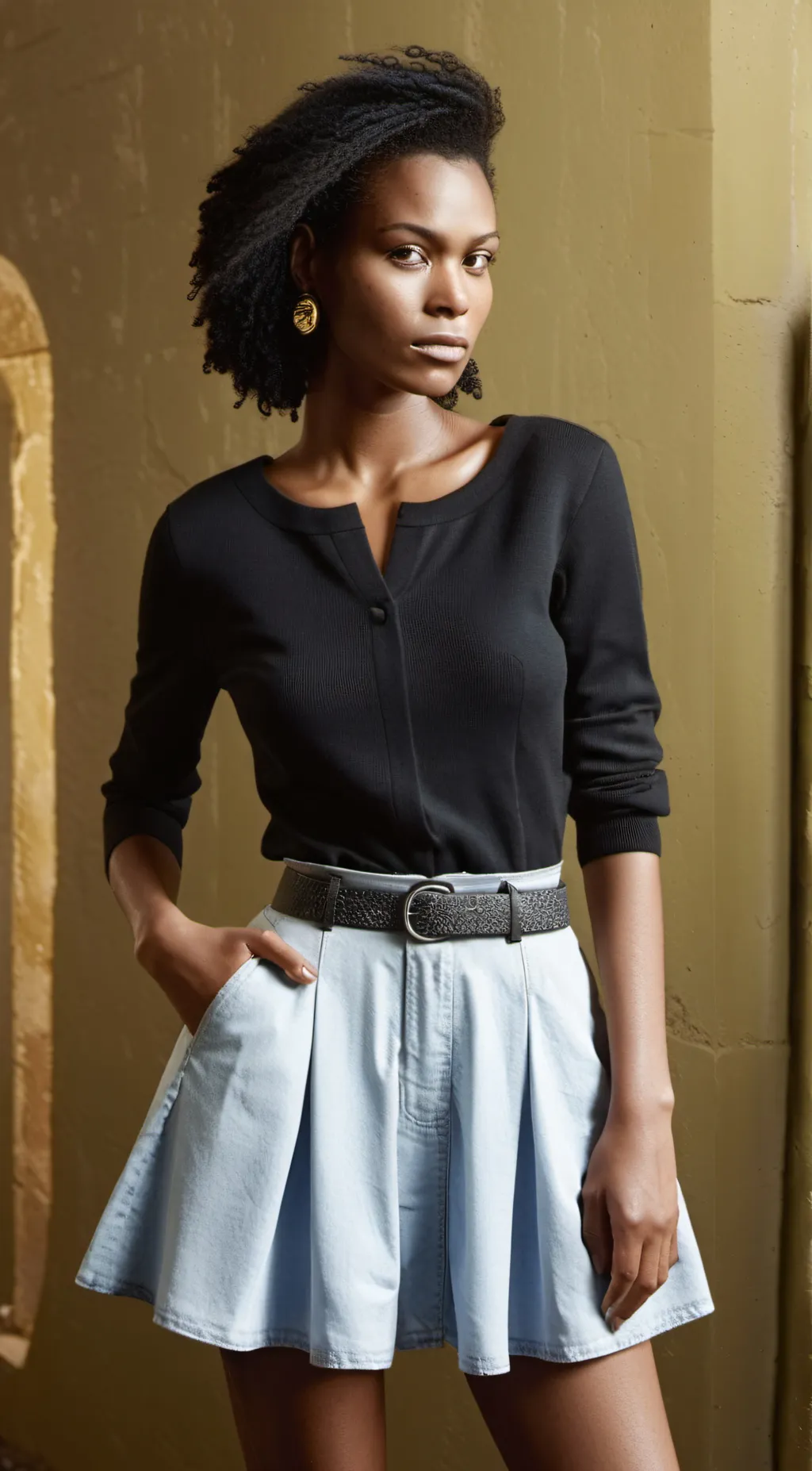 ai character: a demin skirt  background