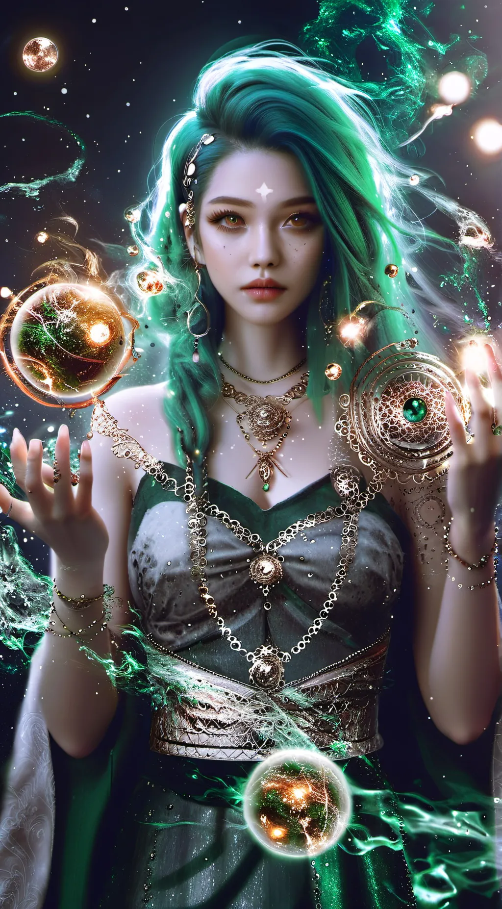 ai character: Emerald background