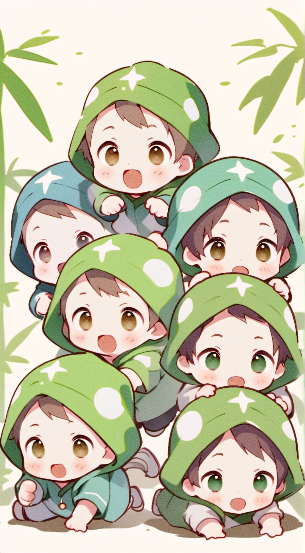 ai character: 7 babies  background