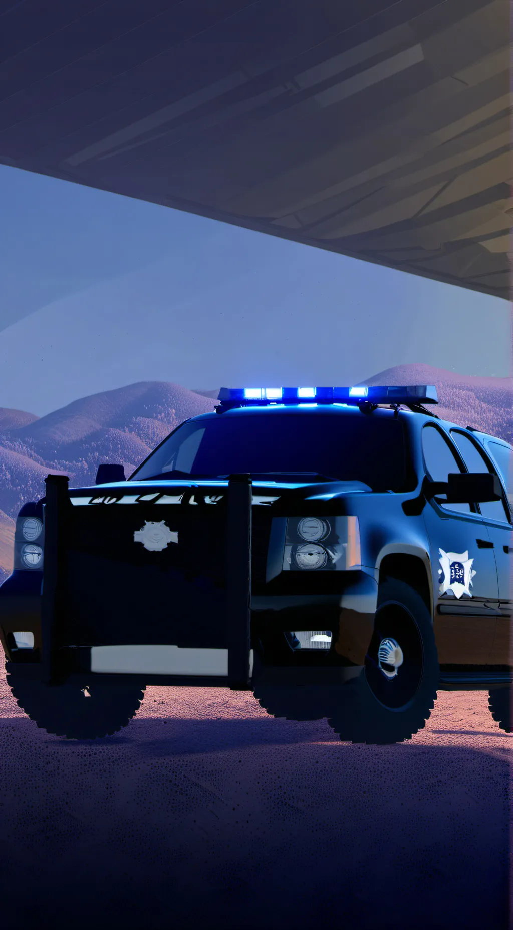 ai character: police Tahoe background