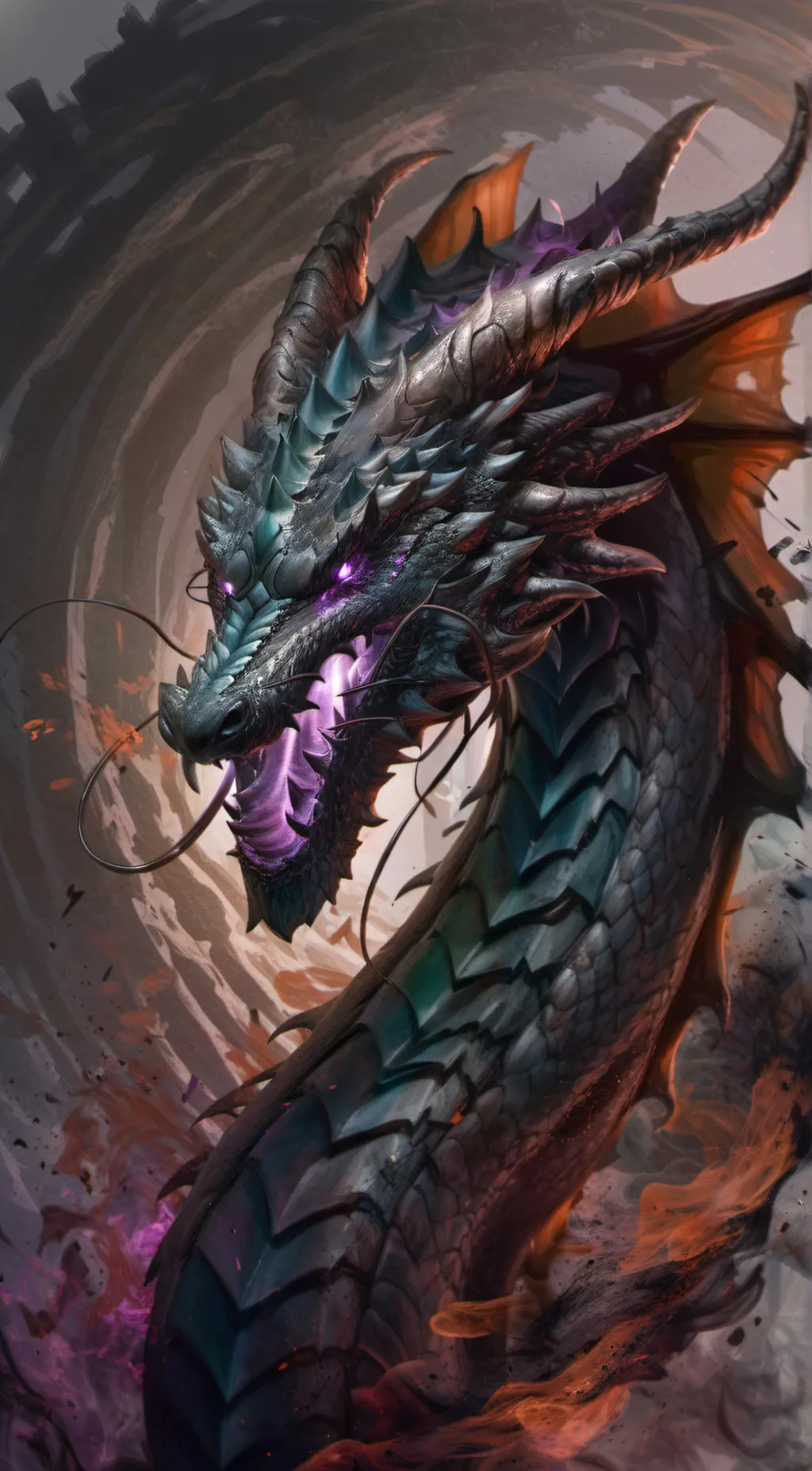 ai character: Purple lightning background