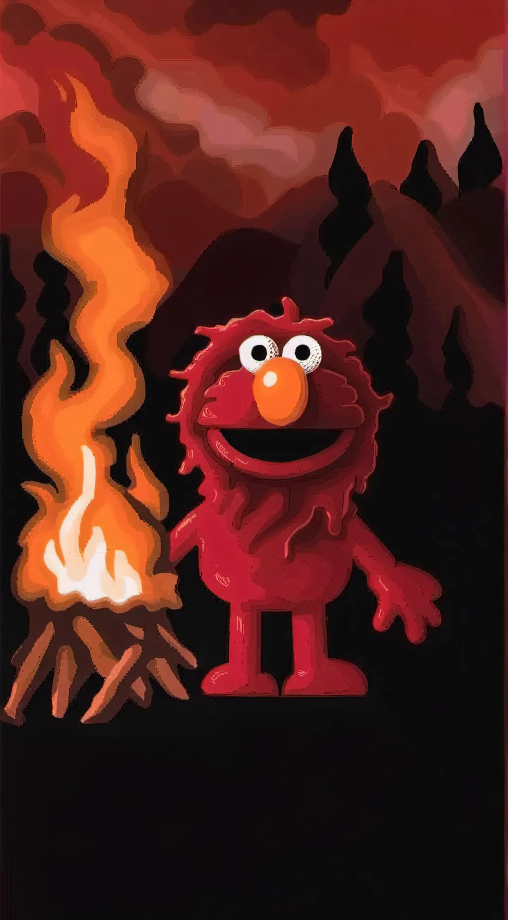 ai character: Elmo on Fire background