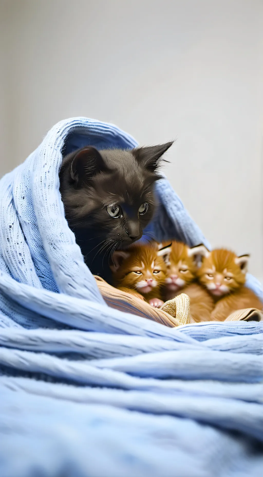 ai character: Sad mama cat  background