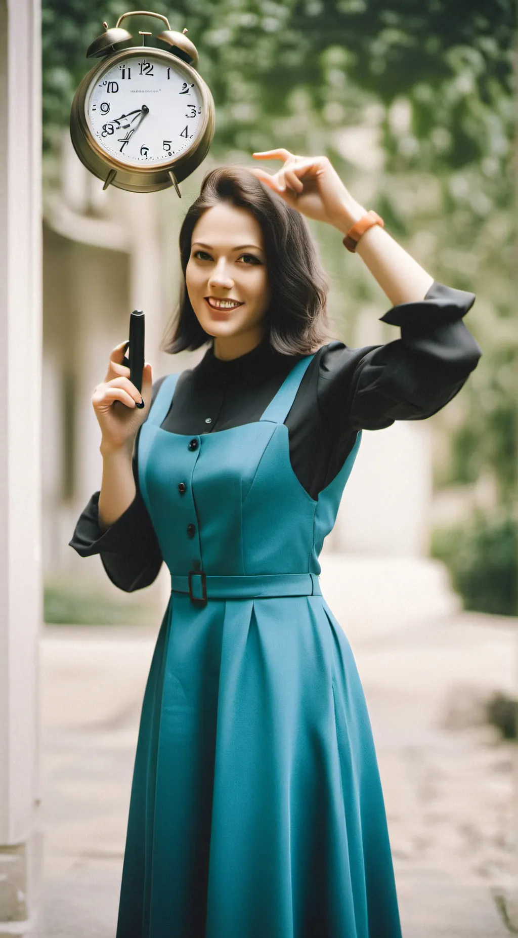 ai character: Clock woman  background