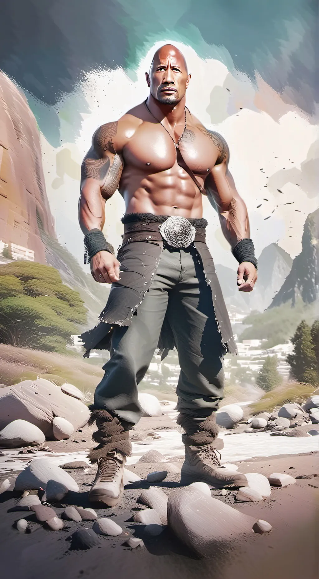 ai character: Dwane Johnson  background