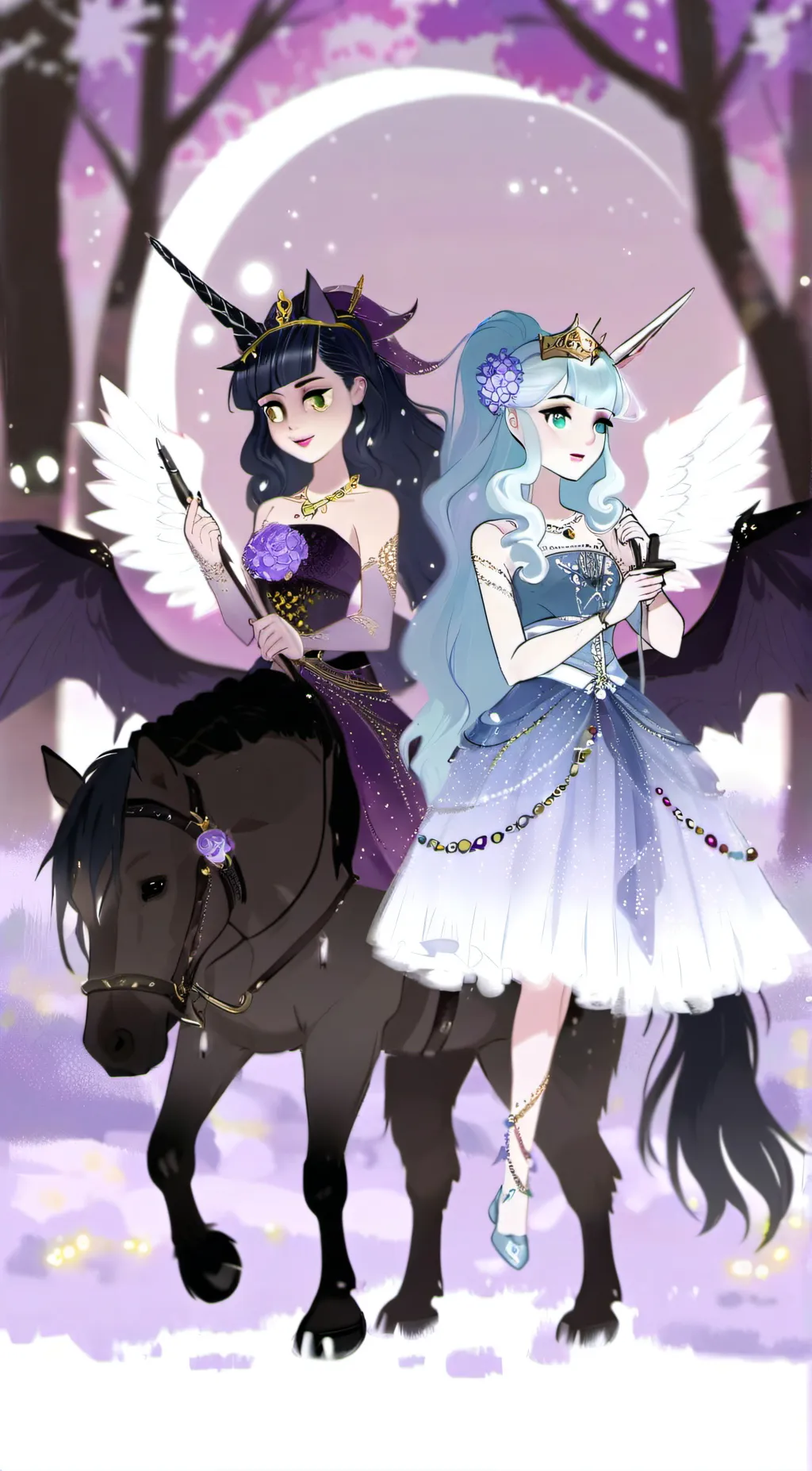 ai character: Celstia and Luna  background
