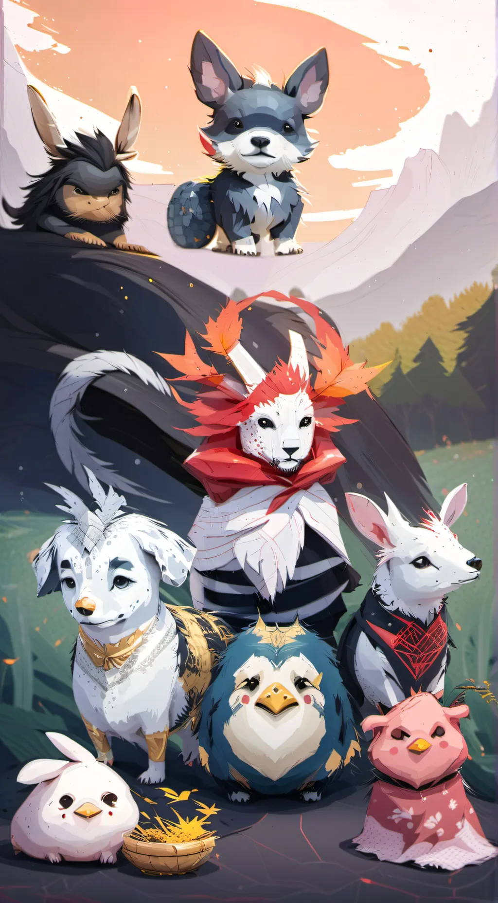 ai character: smiling critters background