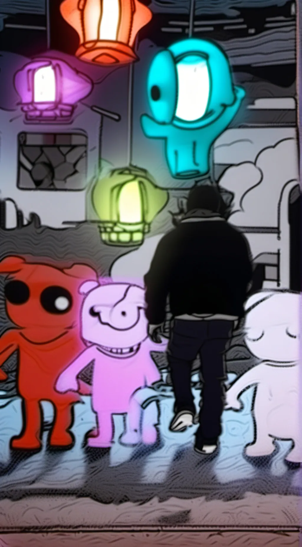 ai character: smilling critters background