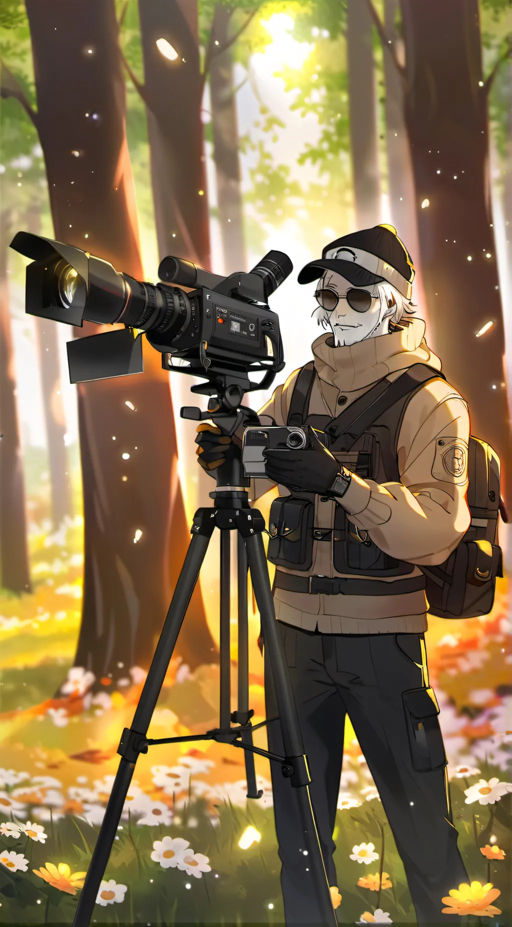 ai character: Brown cameraman background