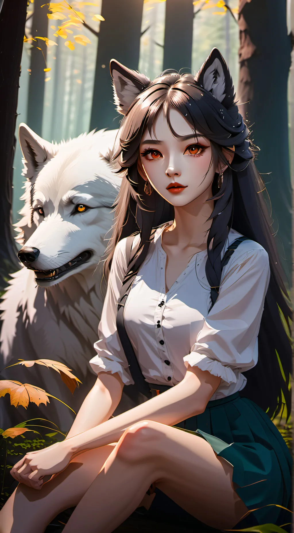 ai character: wolf girl background