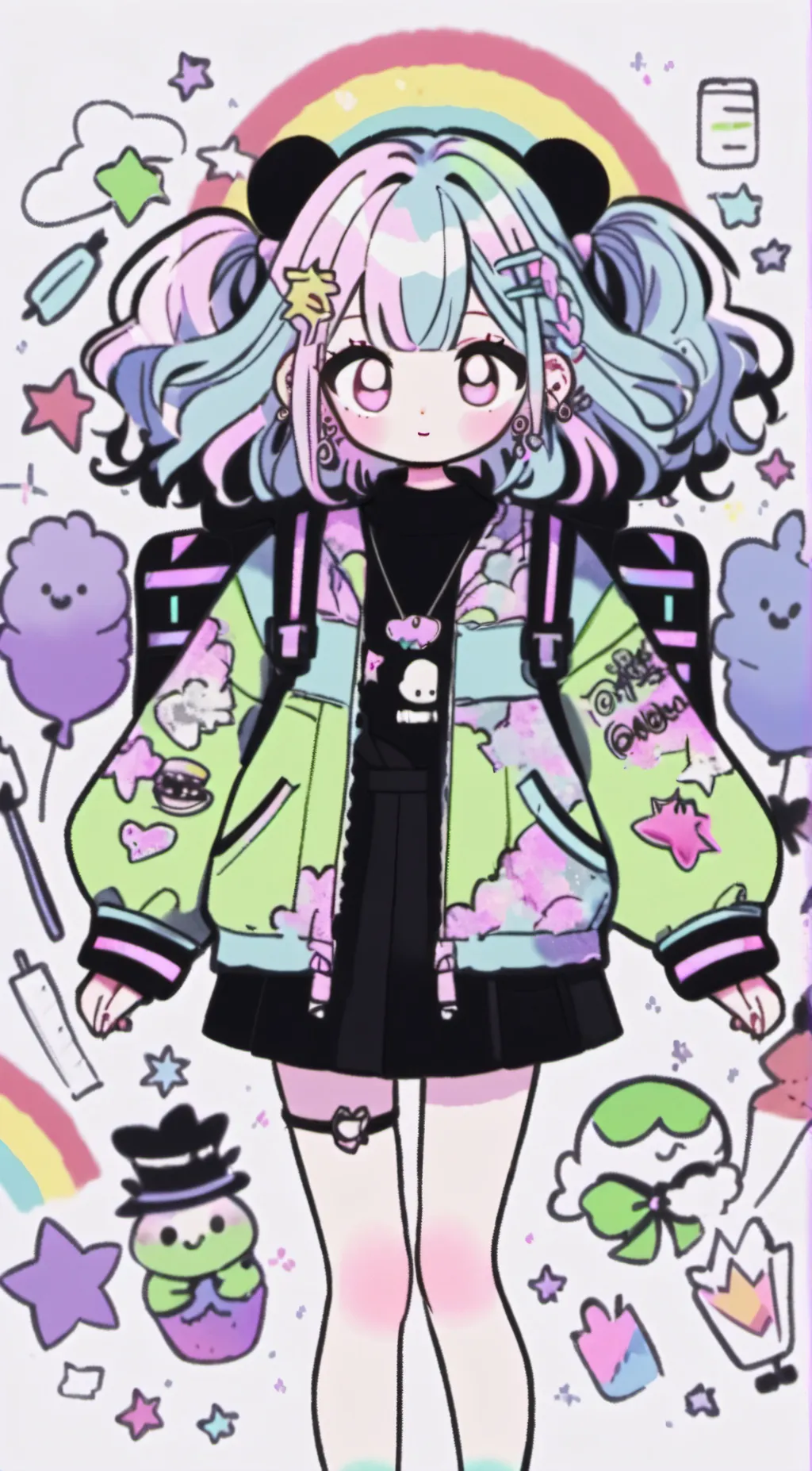 ai character: Rainbow pie background