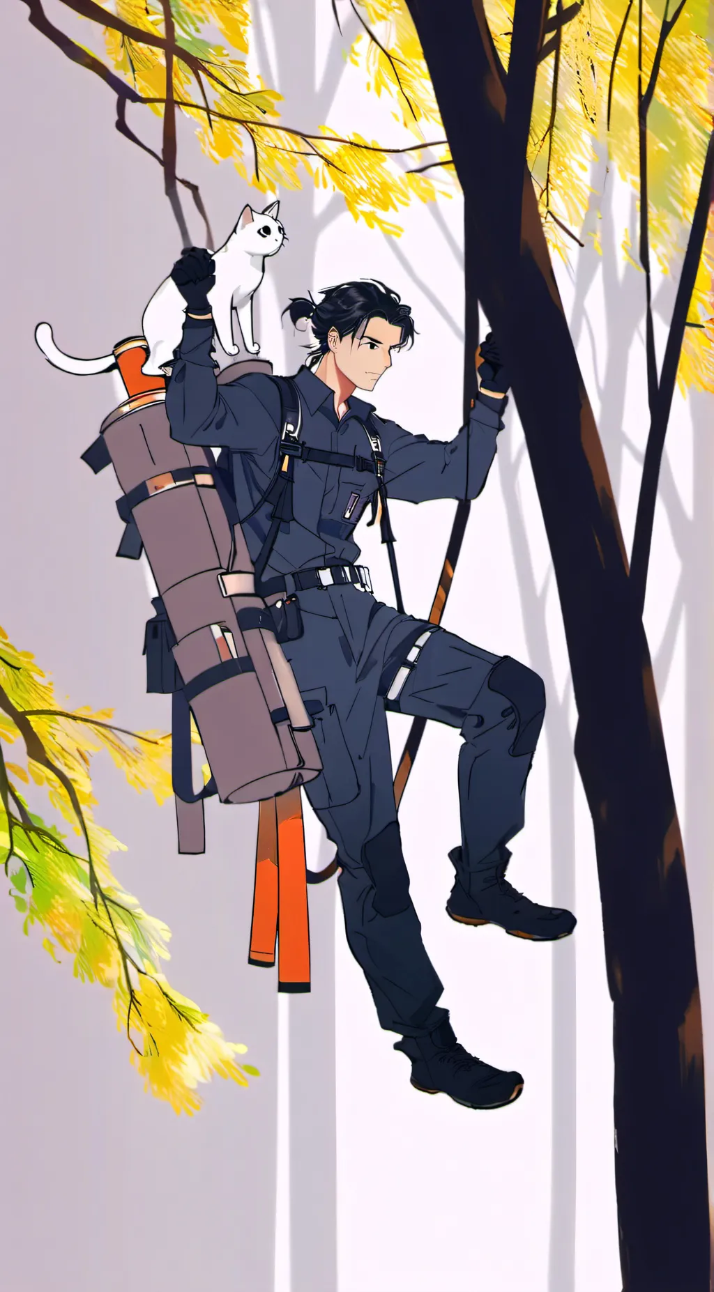 ai character: Cat stuck in tree background