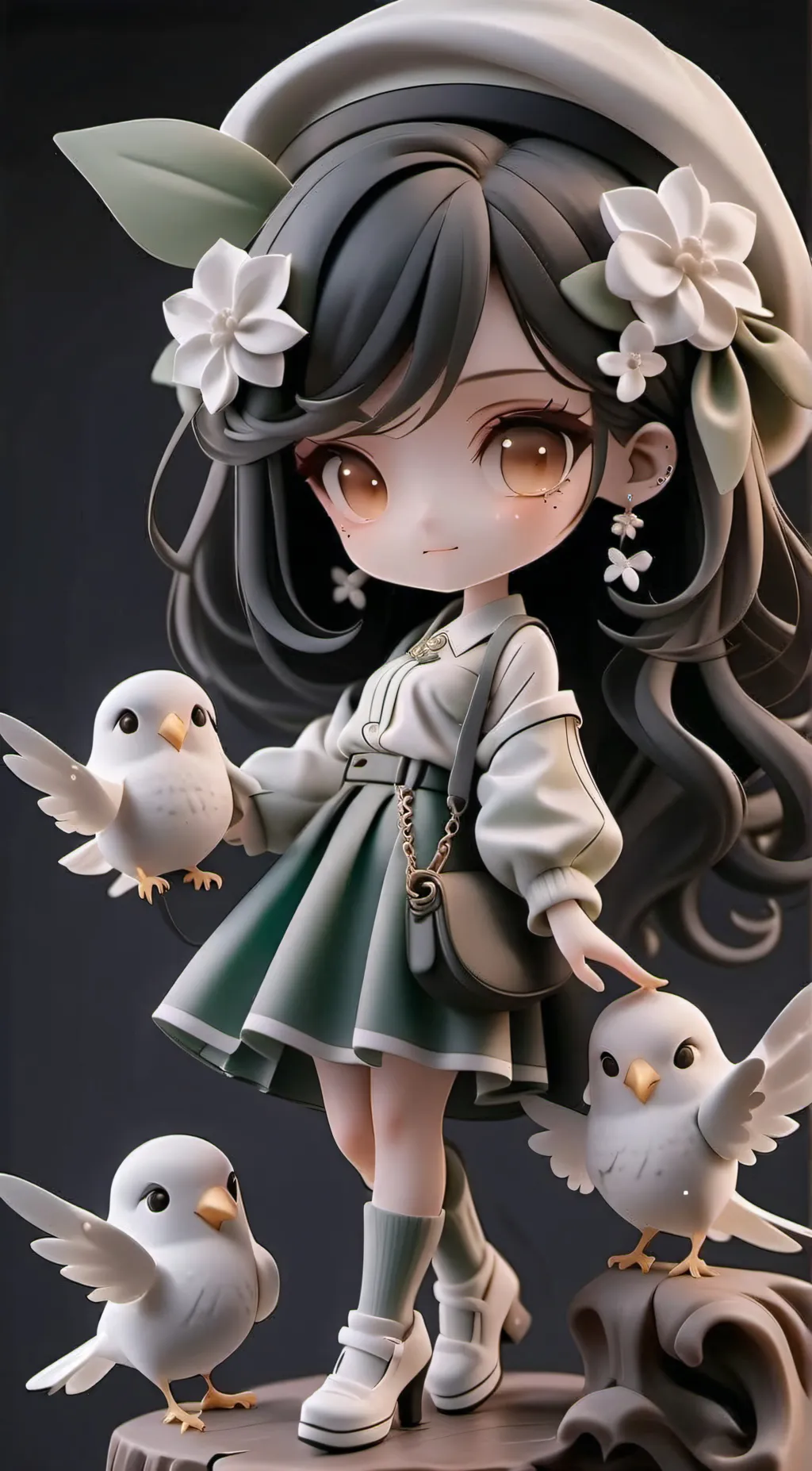 ai character: Green girl  background