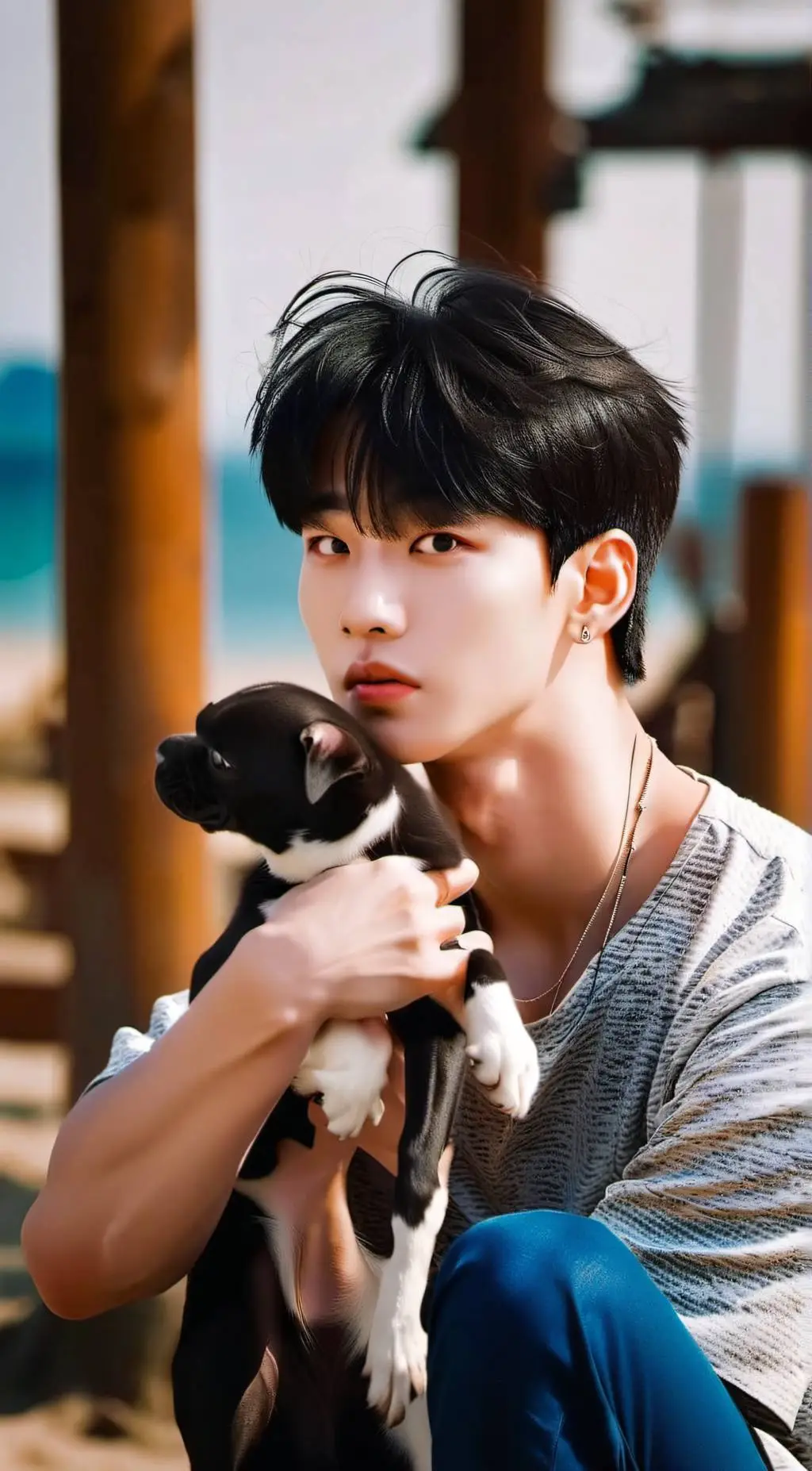 ai character: 현진Hyunjin 🪞 background